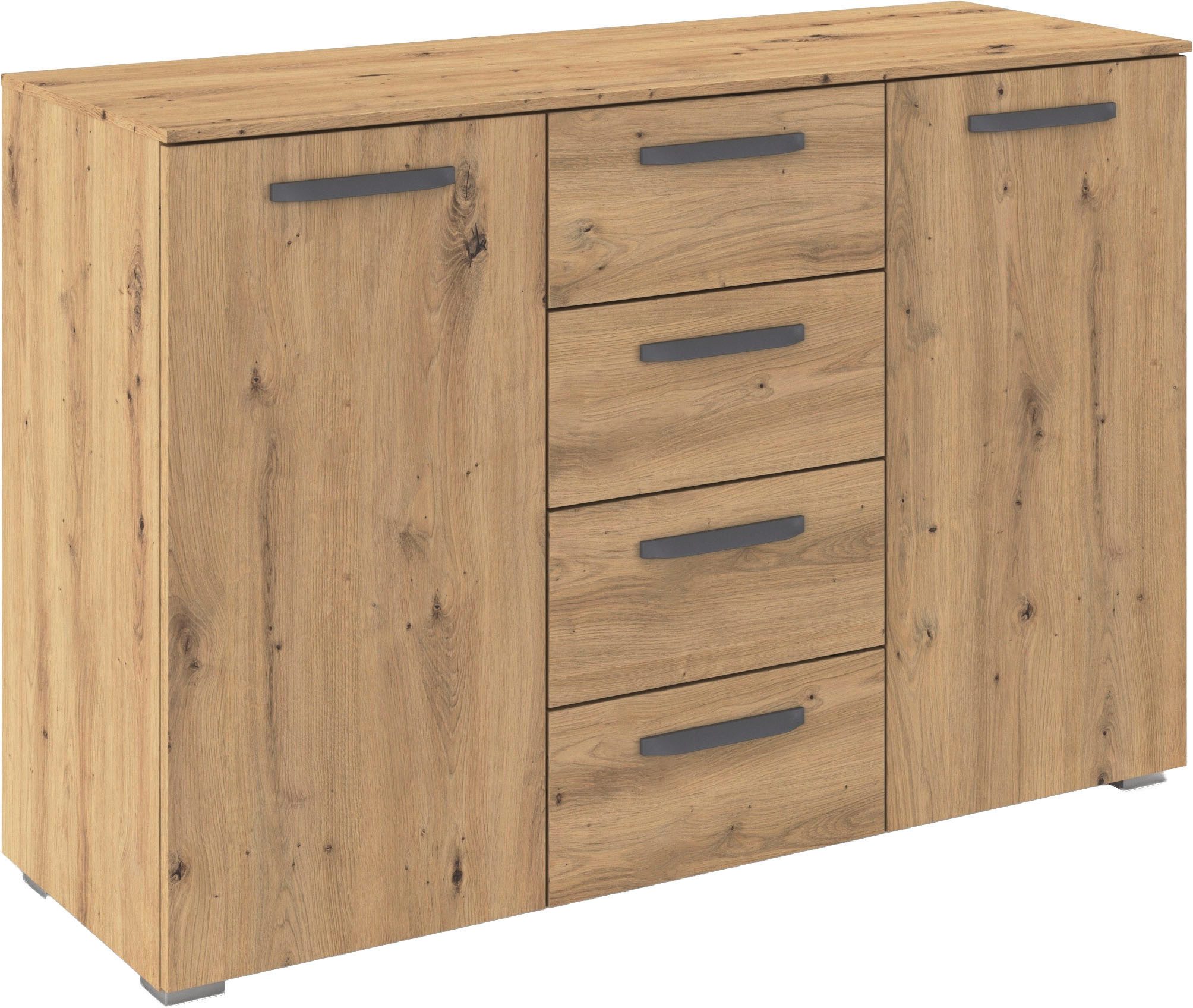 rauch Kombikommode Sideboard Schubladenkommode OTELI mit Dekor- und Hochglanzfront (Breite 120 cm inkl. Soft-Close-Funktion), vier große Schubladen und 2 Türen, mit 4 Einlegeböden MADE IN GERMANY