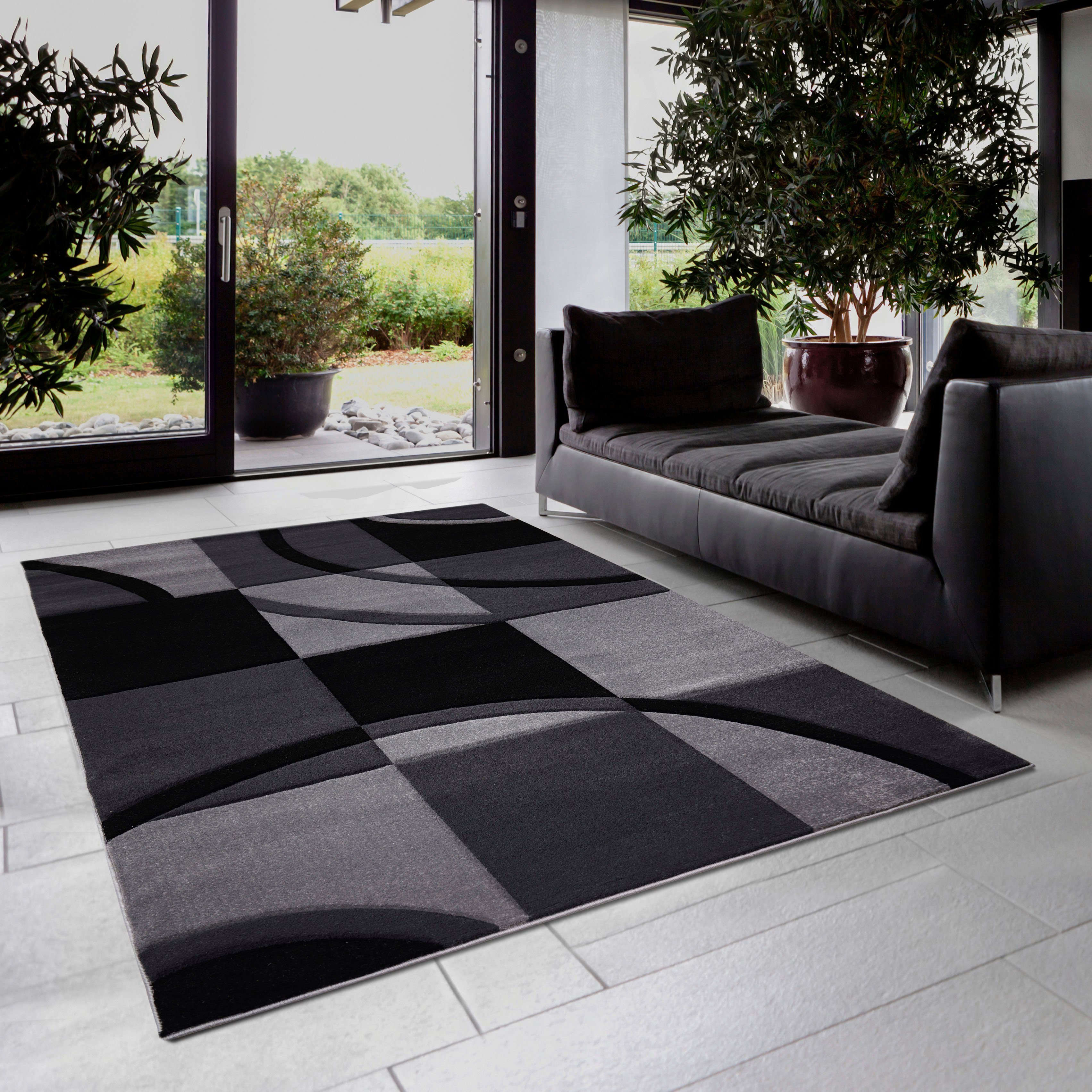 Teppich Josias, Home affaire, rechteckig, Höhe: 16 mm, mit handgearbeitetem Konturenschnitt, flach, Kurzflor, elegant grau
