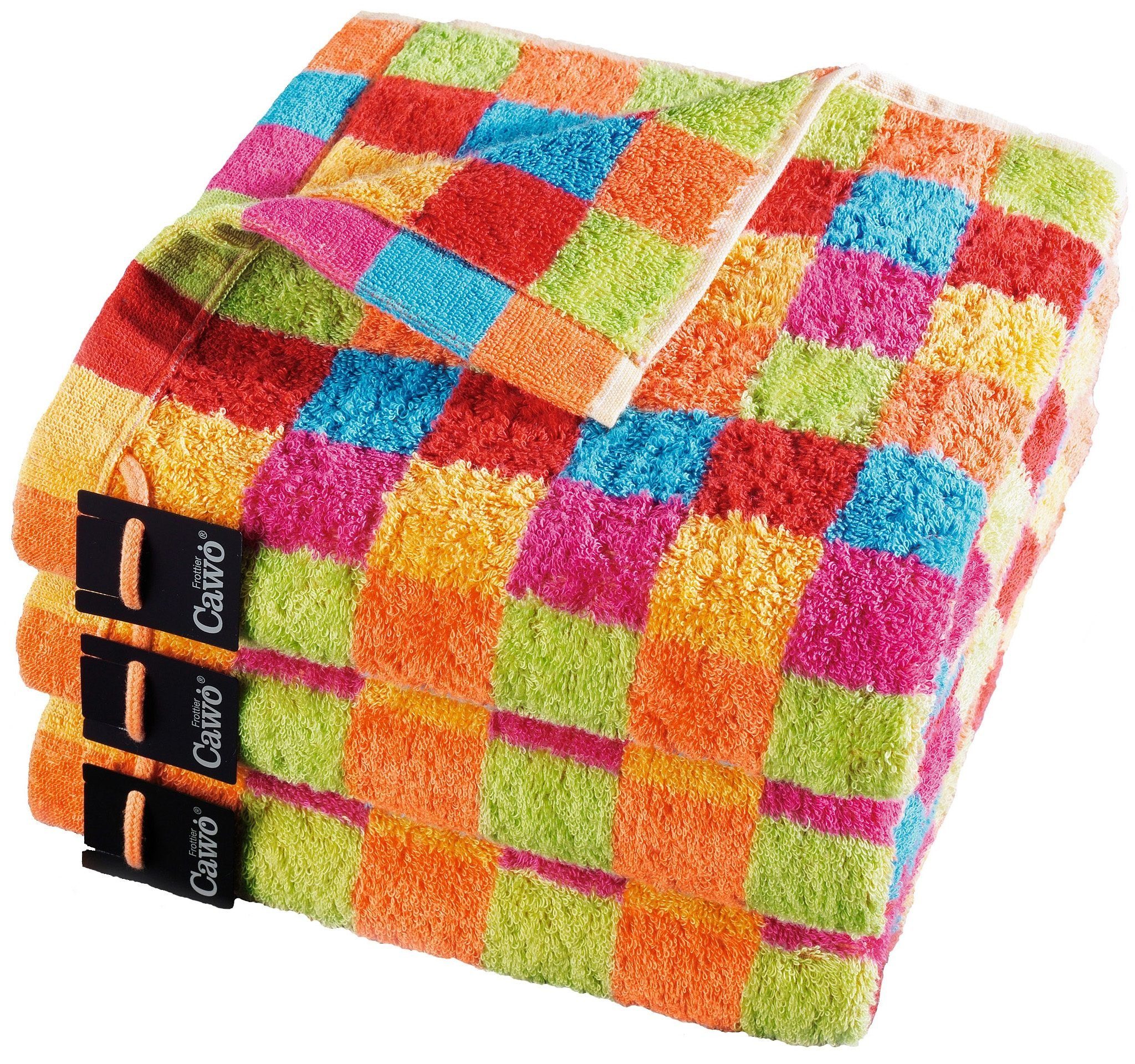 - bunten Saunatuch Cawö Karos Cubes, Lifestyle Walkfrottee (1-St), 25 multicolor mit