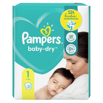 Pampers Windeln Baby-Dry Größe 1, 21 Windeln, bis zu 12 Stunden Schutz, 2kg-5kg (21-St), Marktführer