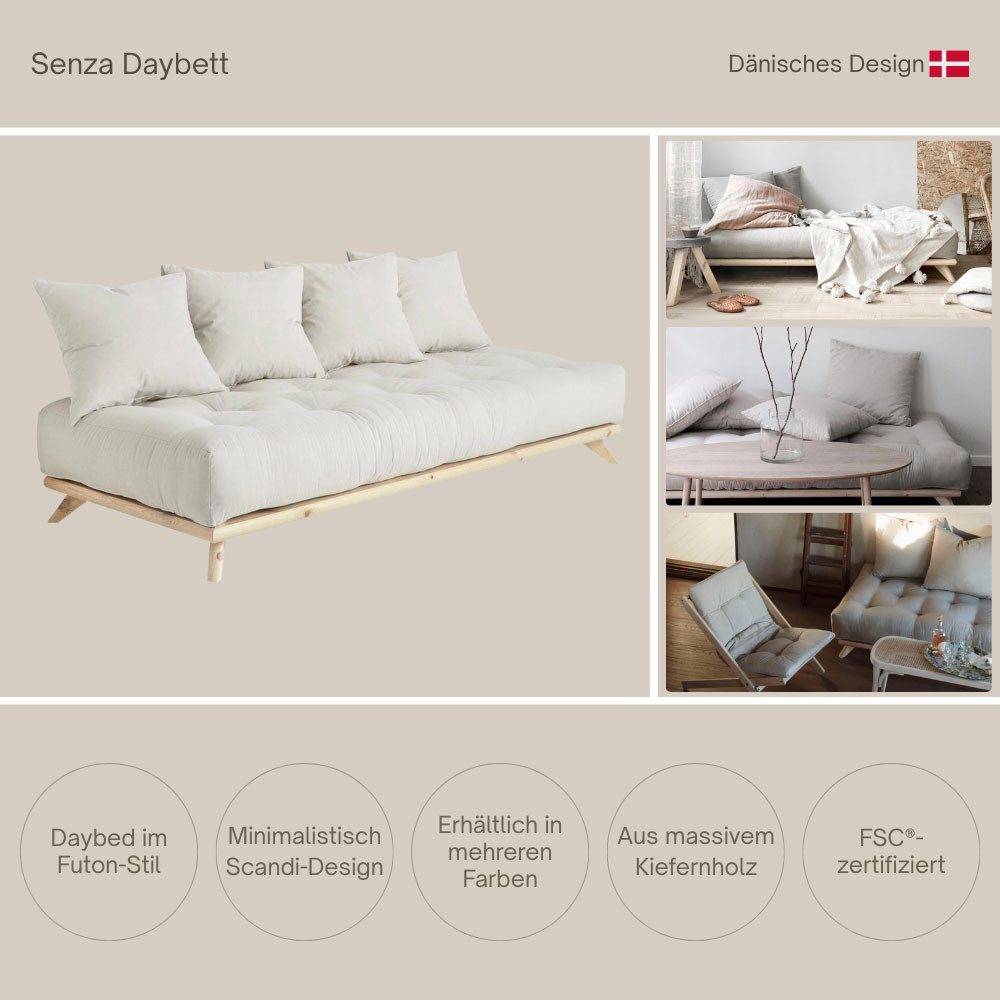 Karup Design Daybett Senza, Sofa, mit Futonmatratze, minimalistisch, massives Kiefernholz, Handgefertigt, skandinavisches Design, vielseitig, schlichter Stil