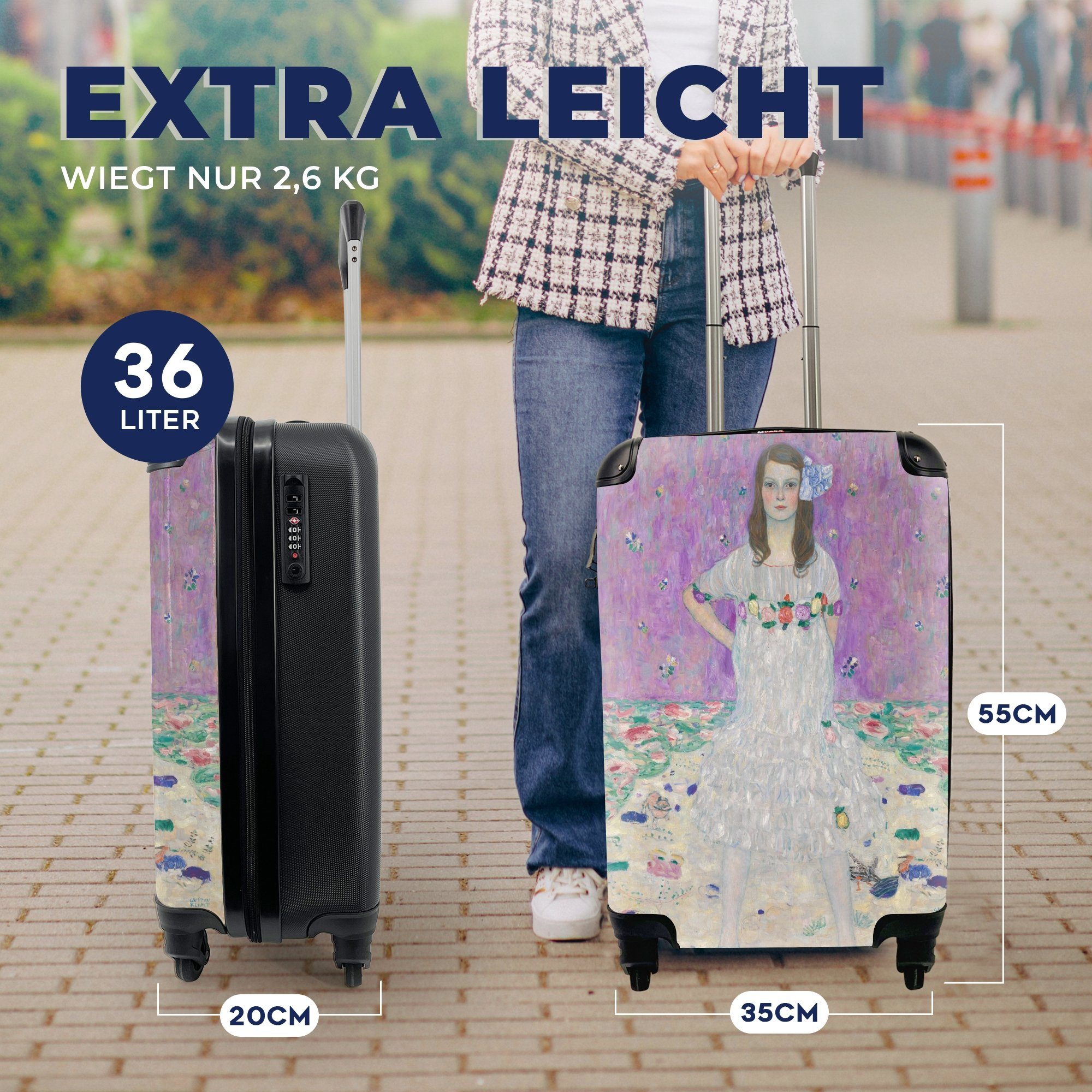 4 Reisekoffer Gustav für von MuchoWow Rollen, Handgepäckkoffer Klimt, Ferien, Mada Porträt mit Primavesi - Reisetasche von Handgepäck rollen, Gemälde Trolley,