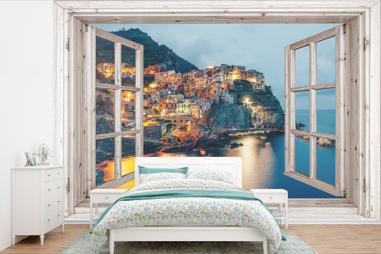 MuchoWow Fototapete Ausblick - Italien - Meer, Matt, bedruckt, (6 St), Wallpaper für Wohnzimmer, Schlafzimmer, Kinderzimmer, Vinyl Tapete