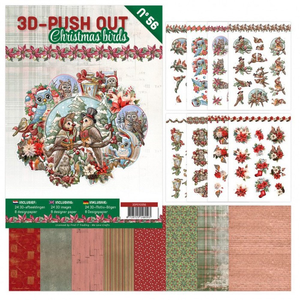 FINDit Motivpapier Stanzbogenbuch Christmas Birds, 16 Blatt