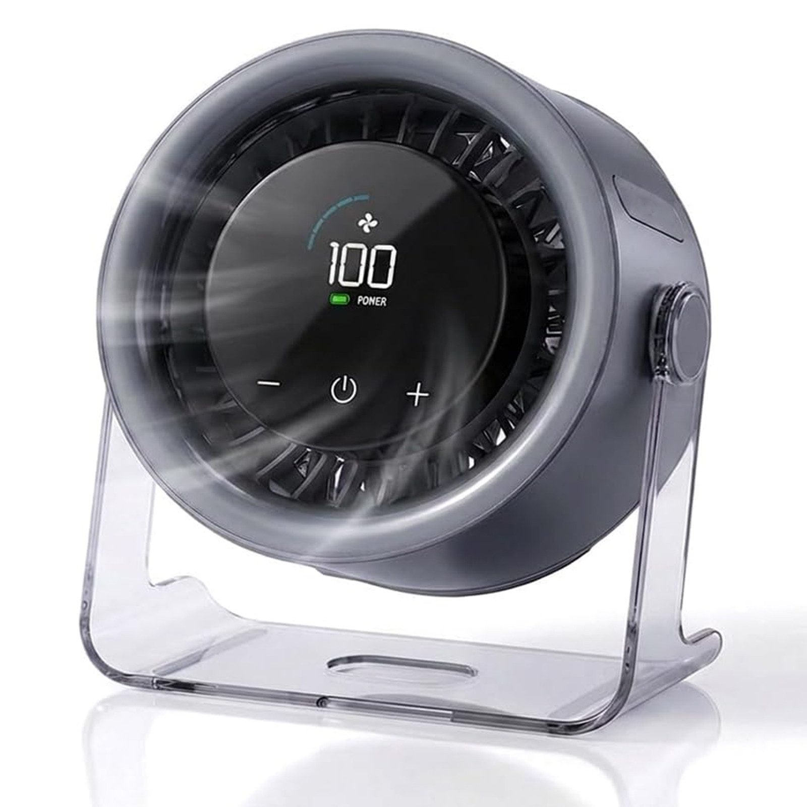 MOPUEA Tischventilator 100-stufiger leiser USB Tischventilator mit Akku & Display, 100 Stufen, leise, Akku 3000mAh, 120° Oszillation, Display