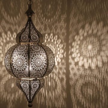 Casa Moro Pendelleuchte Orientalische Lampe prachtvolle Deckenleuchte Melisa Silber H 54 cm, ohne Leuchtmittel, mit Kette und Baldachine, LN2010