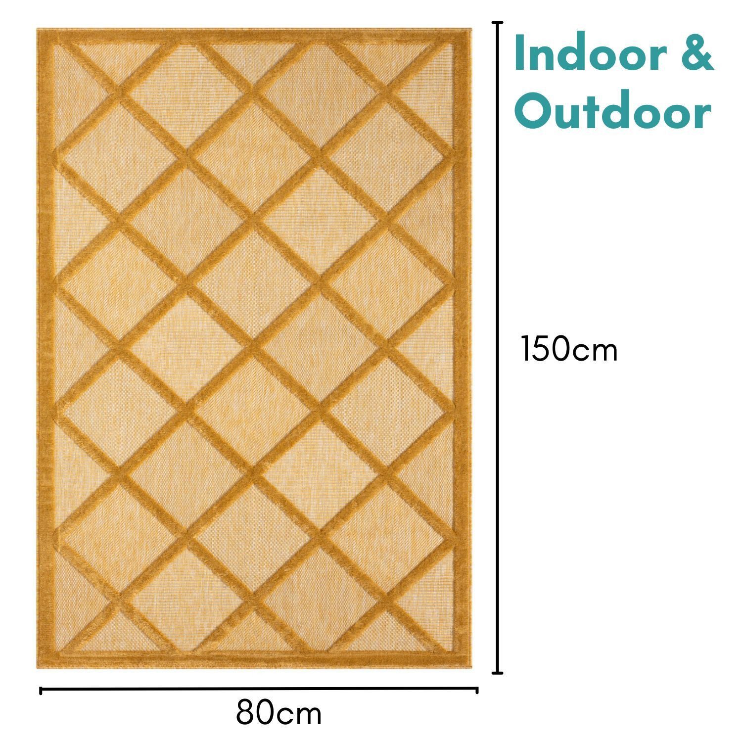 Wohnando Teppich MY-RUG Outdoor-Teppich "Lotta III" 150x80 cm, gelb, rechteckig, Höhe: 8 mm, mit Hoch-Tief-Effekt, unifarben, sehr kuschelig