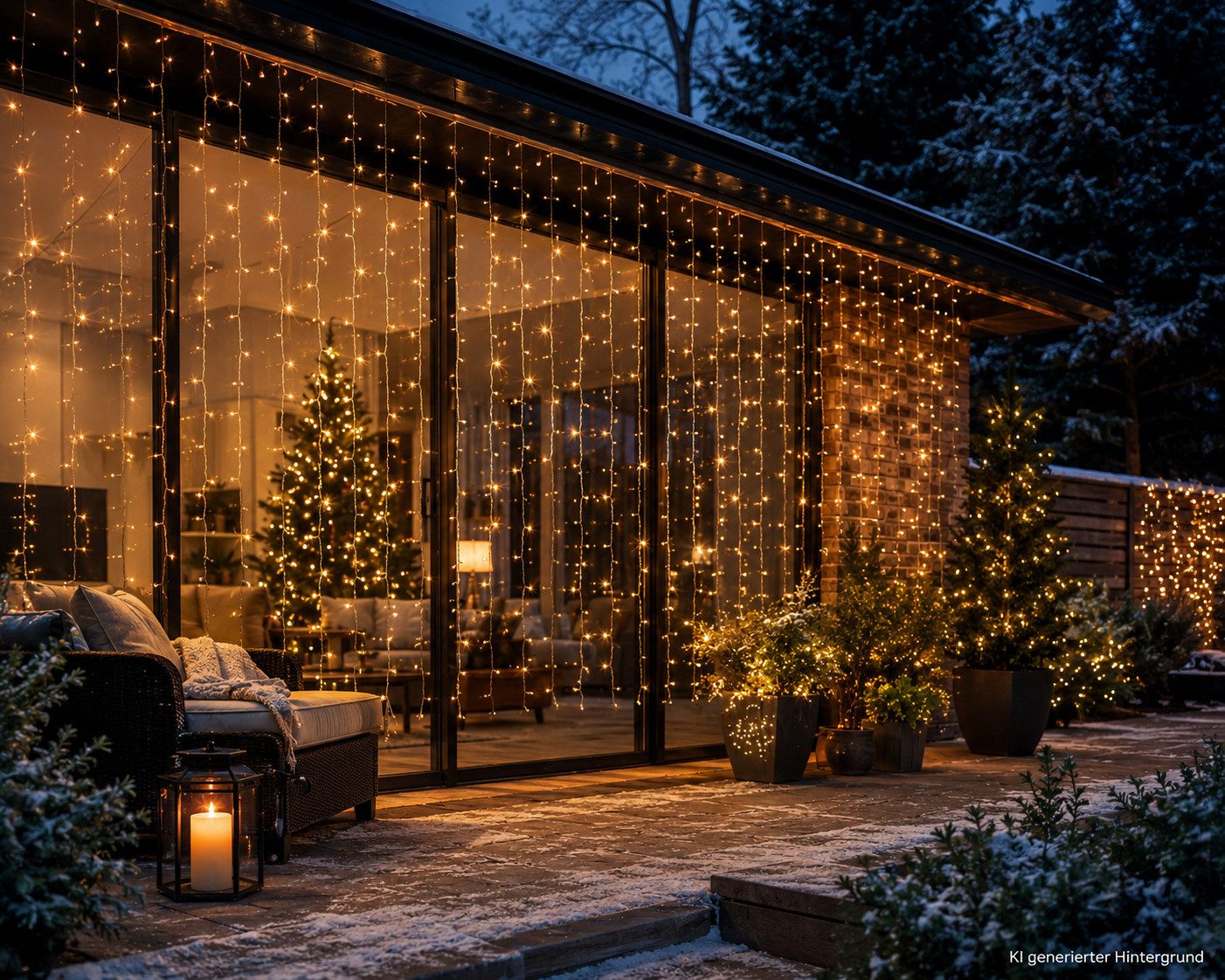 Lumineo Lichtervorhang Lumineo Lichtervorhang CURTAIN LIGHTS 240 LED 2x2 m warm weiß, transp., Indoor/Outdoor, 8h-Timer, + 5 m Zuleitung, Lichterkette