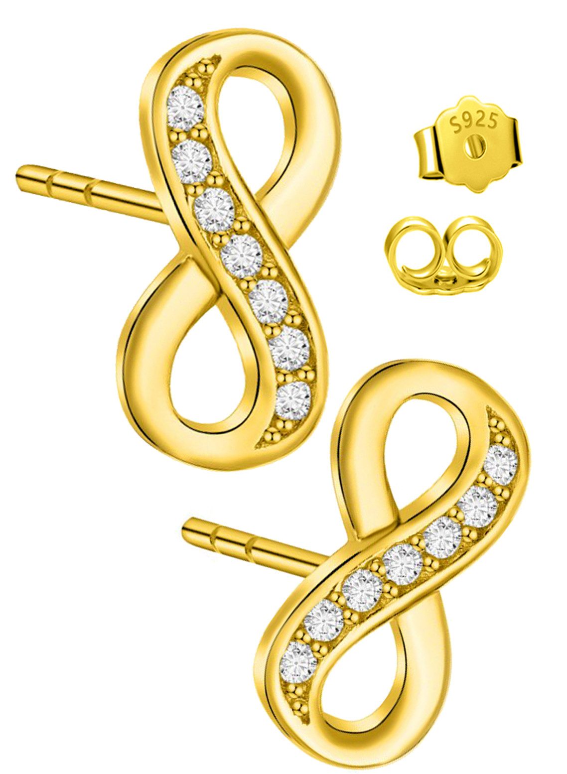 Paar Ohrstecker 925 Silber gold Unendlichkeit Infinity Ohrringe Schmuck für Damen