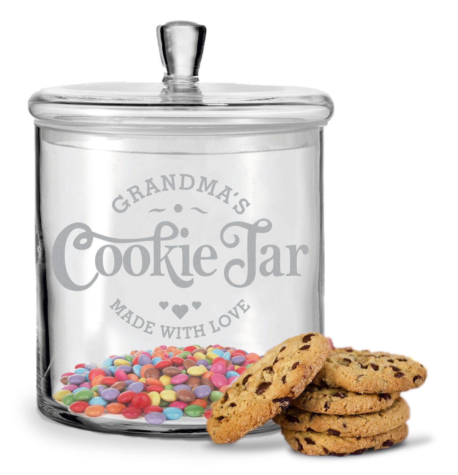 GRAVURZEILE Keksdose mit Gravur Grandmas Cookie Jar - mit luftdichtem Deckel, Glas, Handgefertigte Glasdose für die Beste Oma der Welt