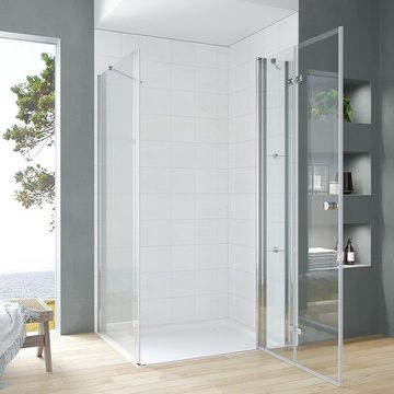 AQUABATOS Eckdusche Eckeinstieg Duschkabine mit Drehtür Pendeltür Duschabtrennung, BxT: 90x70 cm, Einscheiben-Sicherheitsglas (ESG), Schwingtür Scharniertür Duschwand Duschtür mit Seitenwand Dusche barrierefrei, Sicherheitsglas, variabler Verstellbereich, links und recht montierbar, Spritzwasserschutz, Höhe: 187 cm