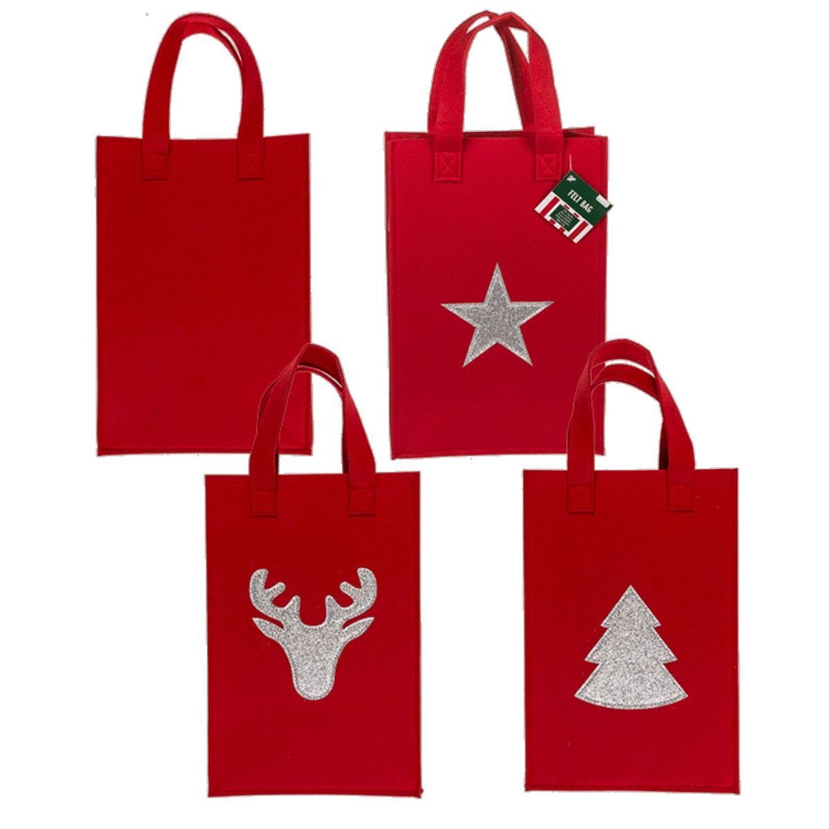 Marabellas Shop Tragetasche Rote Geschenktasche aus Filz mit Glitzermotiv Geschenktüte, mit Tragegriff