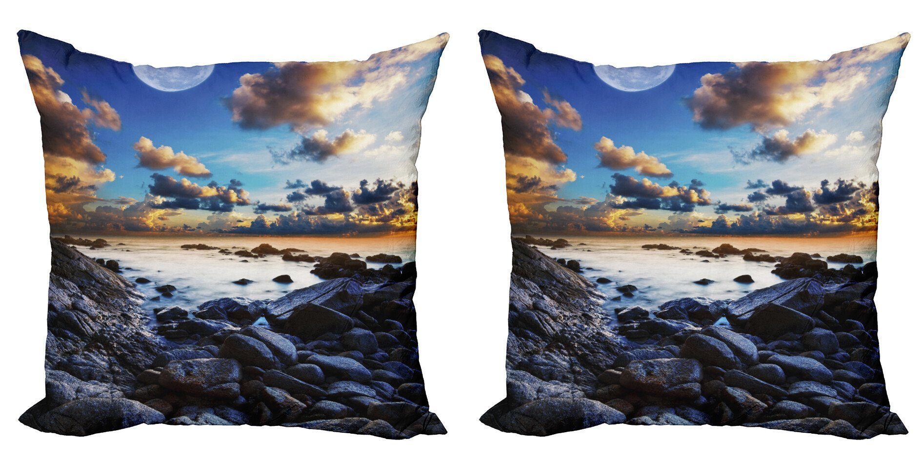 Vollmond Wolken Abakuhaus (2 Accent Digitaldruck, Stück), Ozean Dunkle Modern Kissenbezüge Doppelseitiger