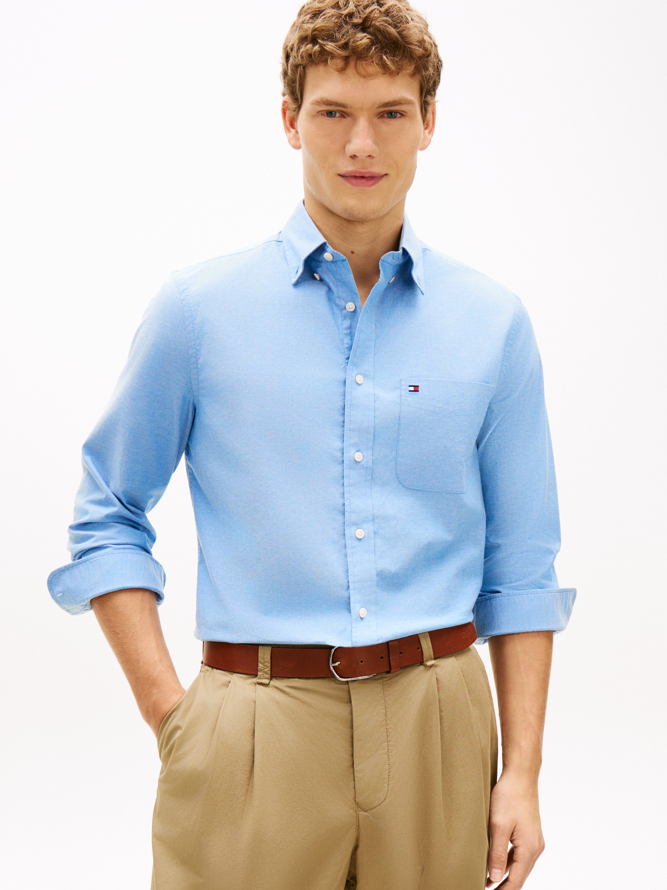 Tommy Hilfiger Langarmhemd LIGHT OXFORD SOLID Slim Fit