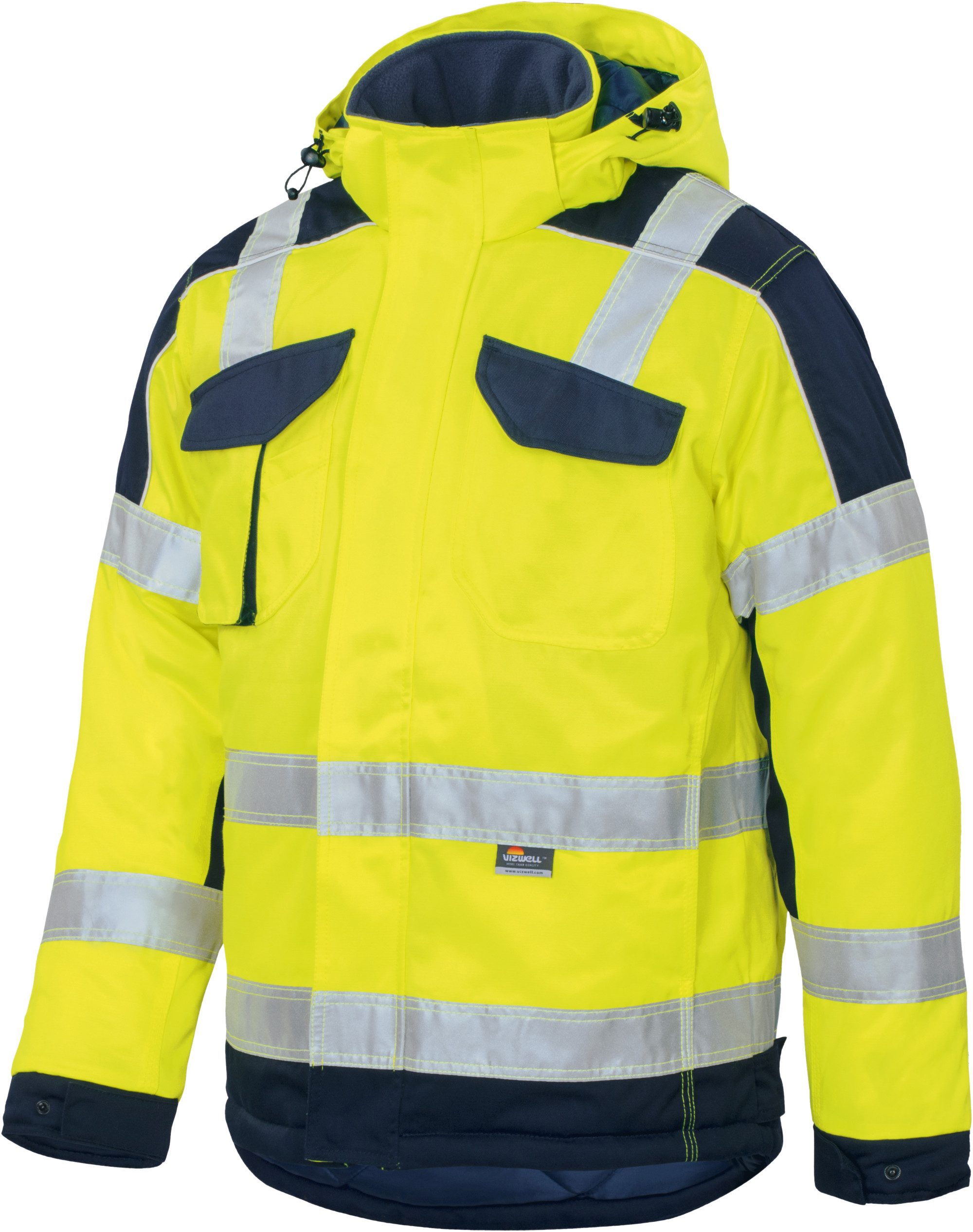 vizwell Arbeitsjacke Warnschutz Winter Arbeitsjacke Winterjacke neon Steppfutter mit effektivem Kälteschutz