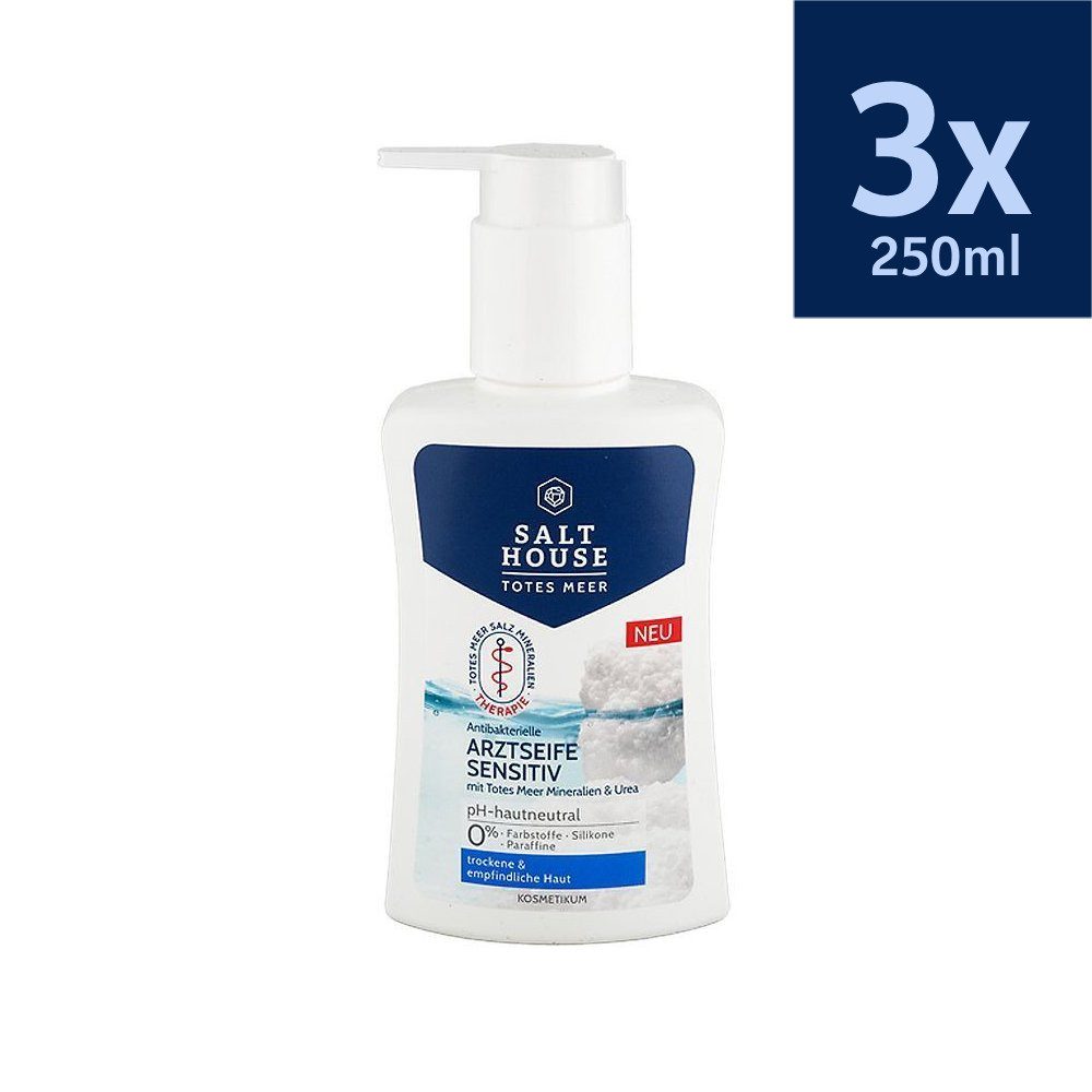 Salthouse Flüssigseife Totes Meer Antibakterielle Arztseife Sensitiv 250ml, 3-tlg.