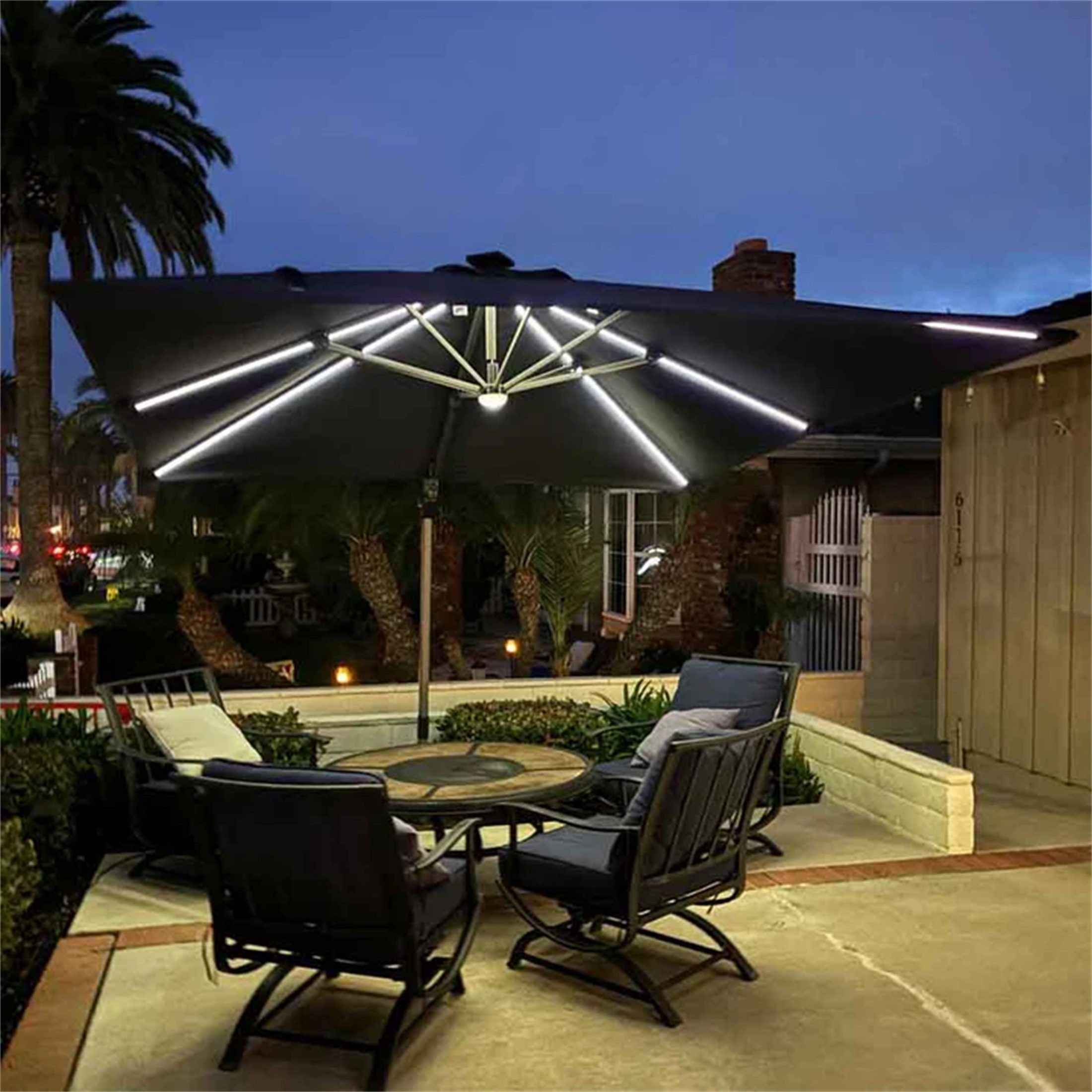 PURPLE LEAF Sonnenschirm Quadrat Alu Balkonschirm, Groß Ampelschirm LED, LxB: 300,00x300,00 cm, 360°Rotation, Sonnenschutz UV50+, für Garten, Terrasse, Pool
