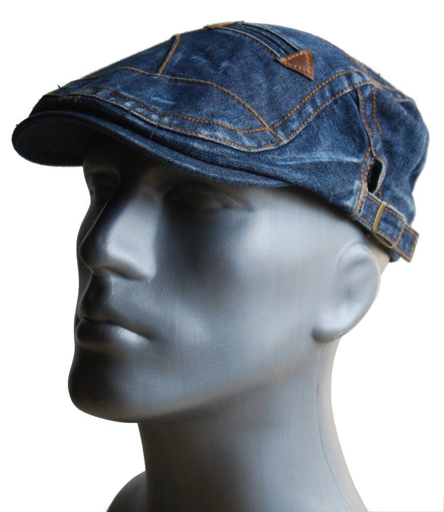 Cool4 Flat Cap Schiebermütze DENIM Jeans Lederapplikation Verstellbar