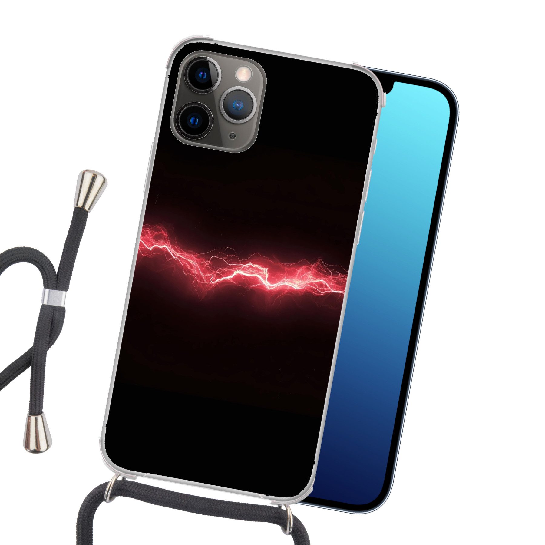 MuchoWow Handyhülle für Apple iPhone 13 Pro Max Spiele - Rot - Elektrizität - Energie - Li, Tragbare Handyhüllen mit Kette zum umhängen, Handykette Handyband