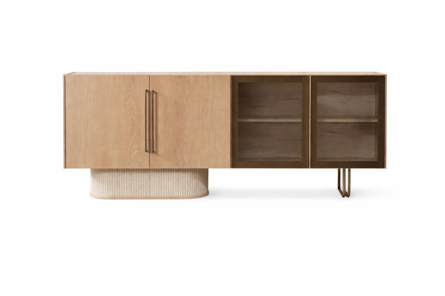 Xlmoebel Sideboard Elegantes Eichenholz-Sideboard mit Glasfront und Metalldetails (Eichenholz-Sideboard), Made in Europa