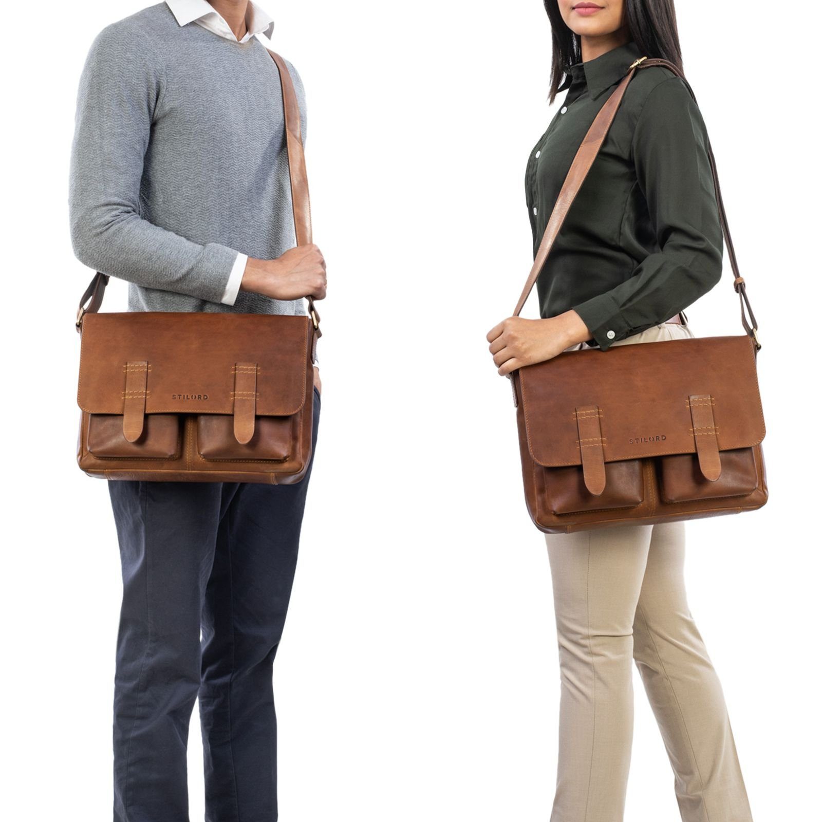 STILORD Schultertasche "Russell" Messenger Bag Laptoptasche Leder