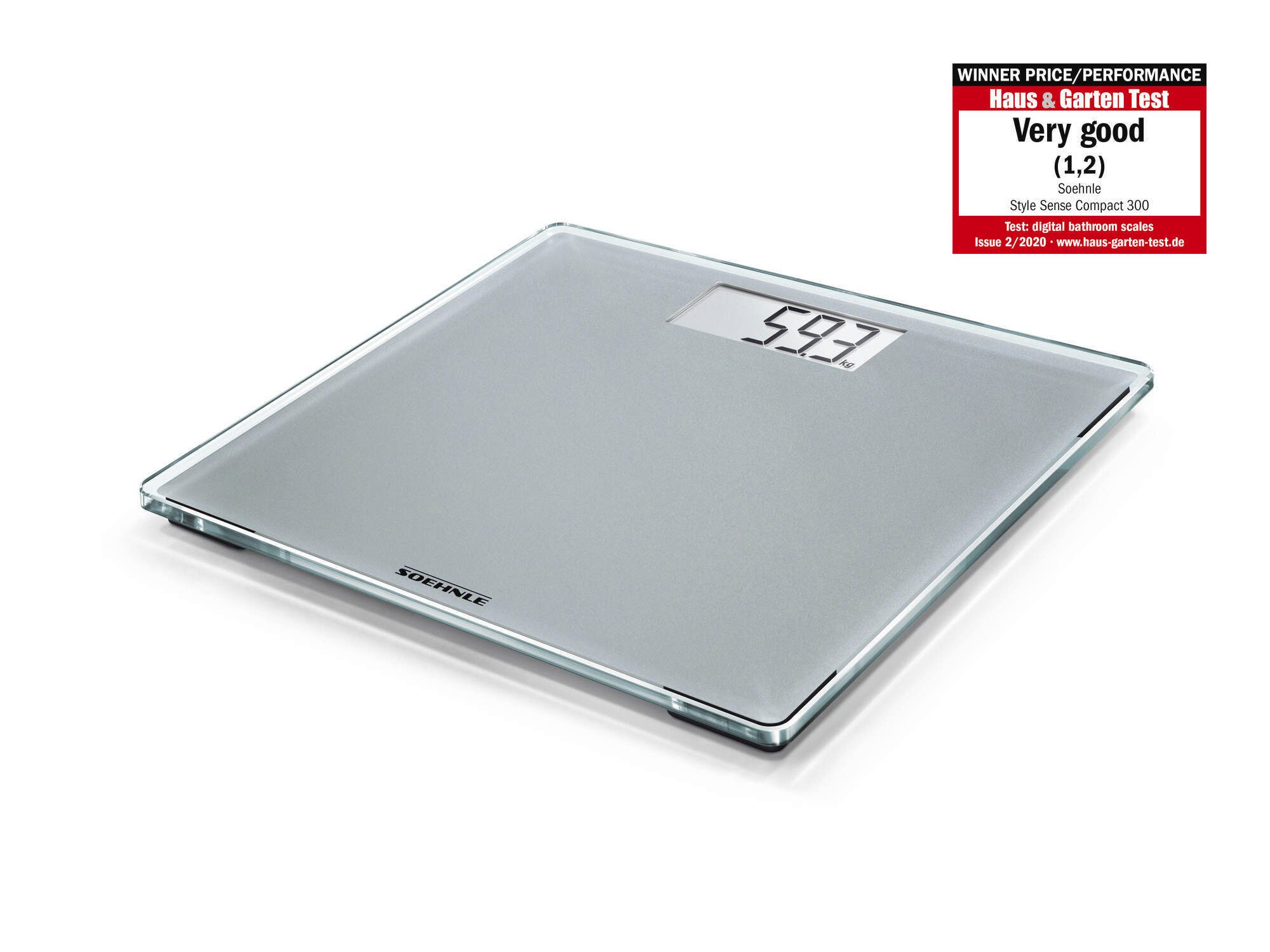 Soehnle Personenwaage Style Sense Compact 300, 1-tlg., LCD-Anzeige, flaches Design, bis 180kg, kg/lb/st, inkl. Batterien