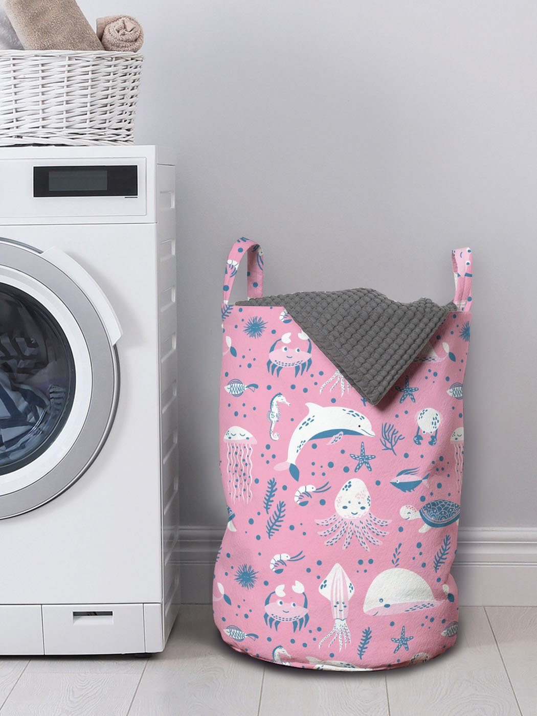 Abakuhaus Leben Griffen Das Waschsalons, Marine-Stil Kordelzugverschluss Quallen Wäschekorb in Aqua mit für Wäschesäckchen