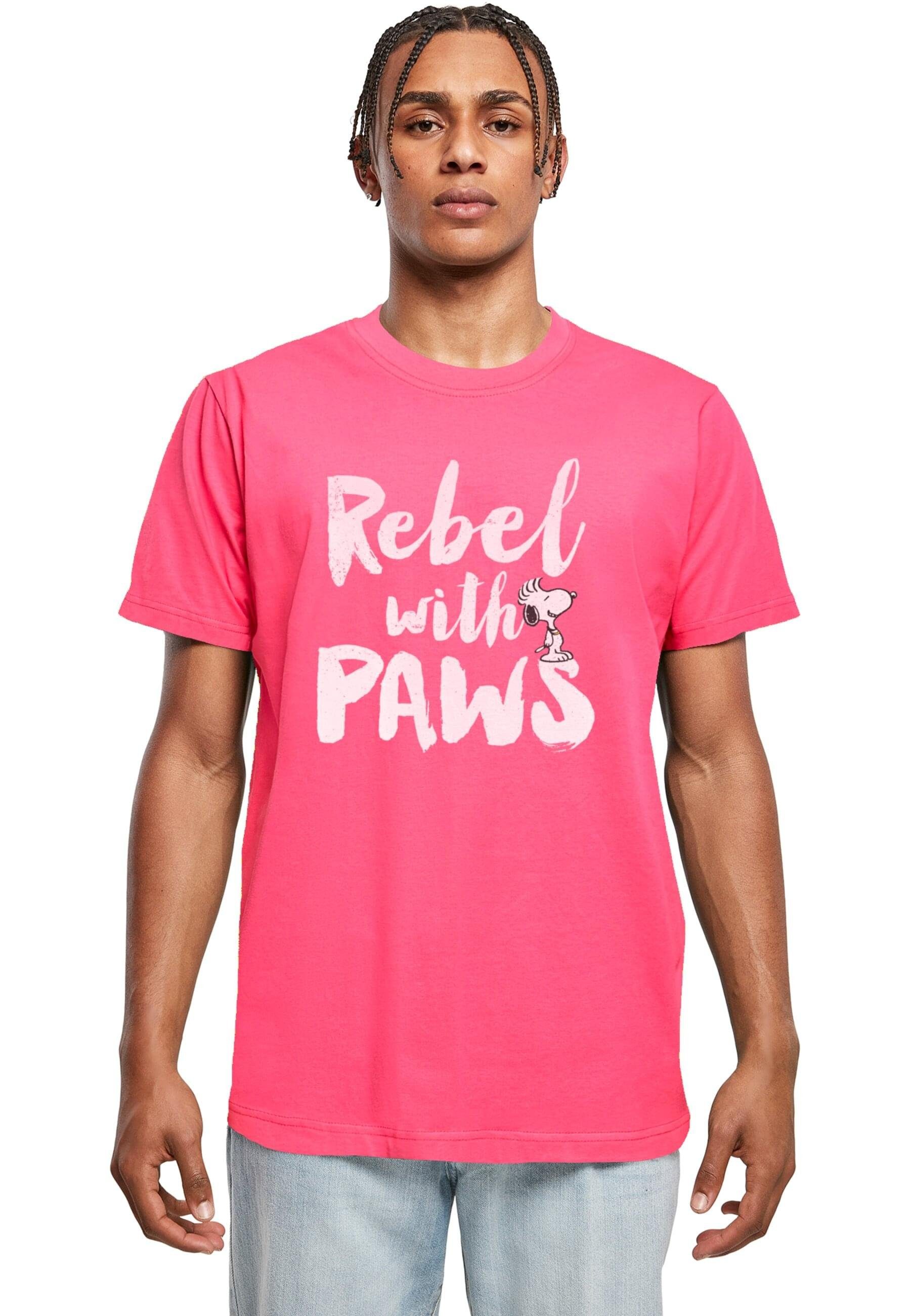 Merchcode T-Shirt Herren Peanuts - Rebel with paws T-Shirt Round Neck (1-tlg) hibiskuspink