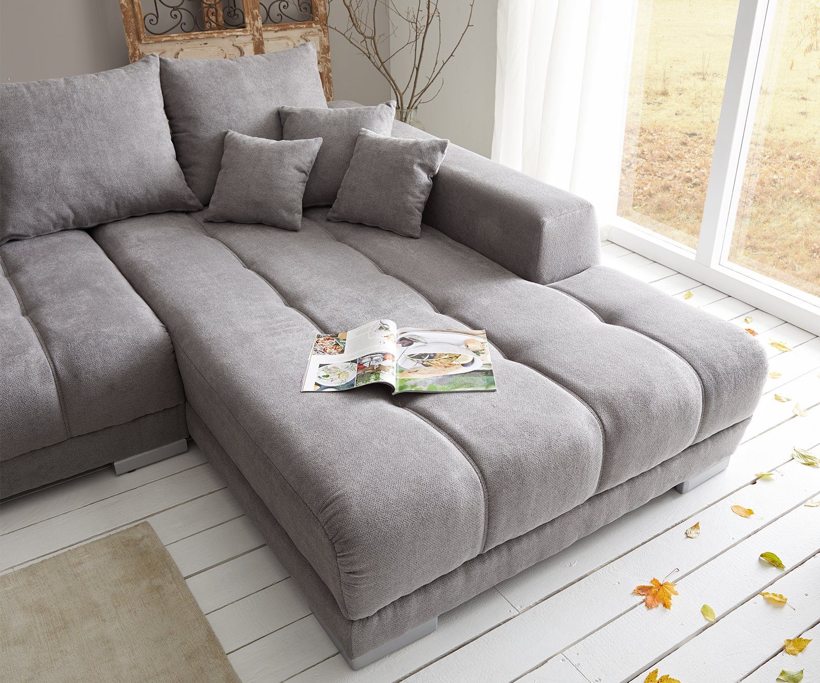 Ecksofa Wohnlandschaft cm Recamiere Steingrau 300x220 rechts Josea, DELIFE Mikrofaser