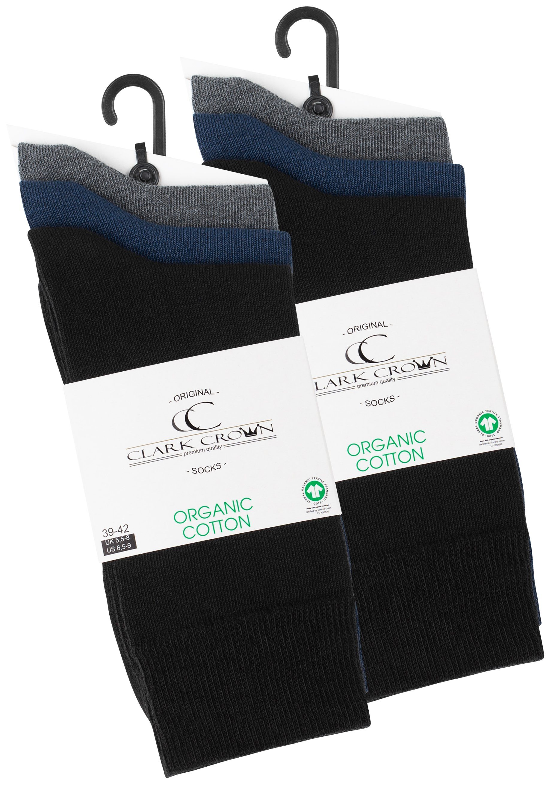Clark Crown® Socken (6-Paar) angenehmer Bio-Baumwollqualität in schwarz, blau grau