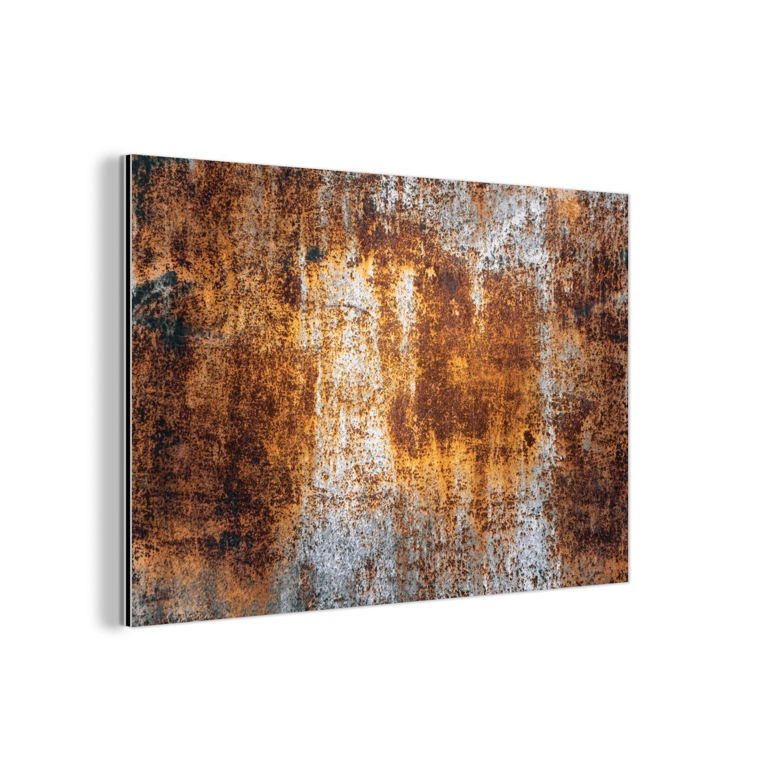 MuchoWow Metallbild Eisen - Rost - Silber, Inkl. Aufhängung, Metallbild, Aluminium dekoration, Wandbild Industriell, 90x60 cm