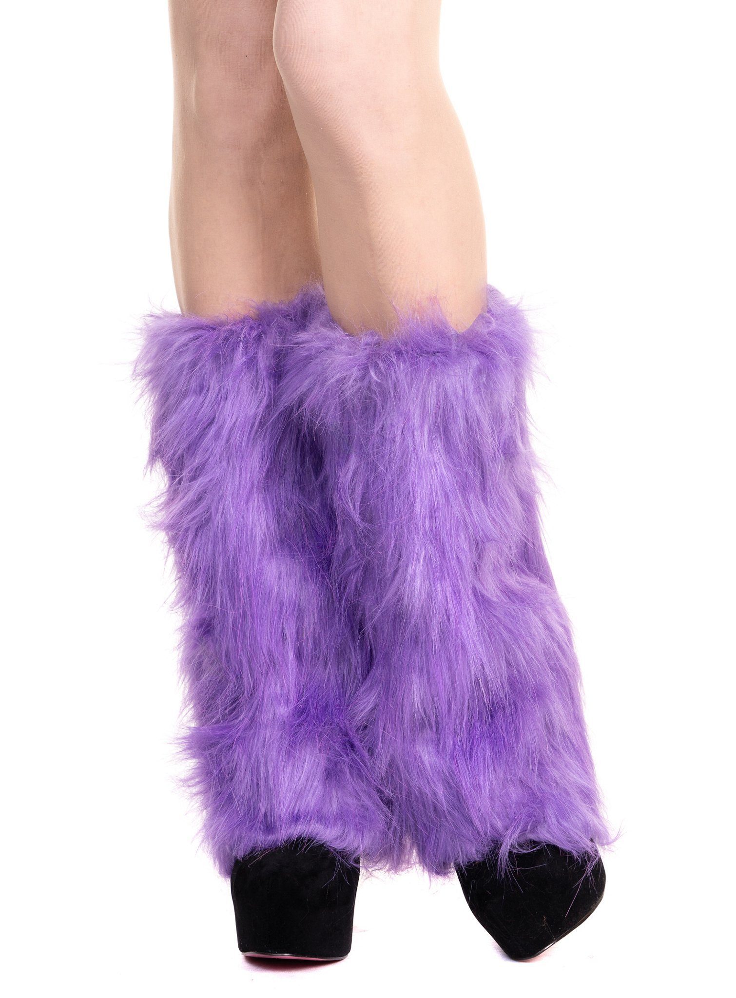Leg Avenue Kostüm Lila Beinstulpen - Karneval Faschingskostüm, Flauschige Legwarmer aus buntem Kunstfell
