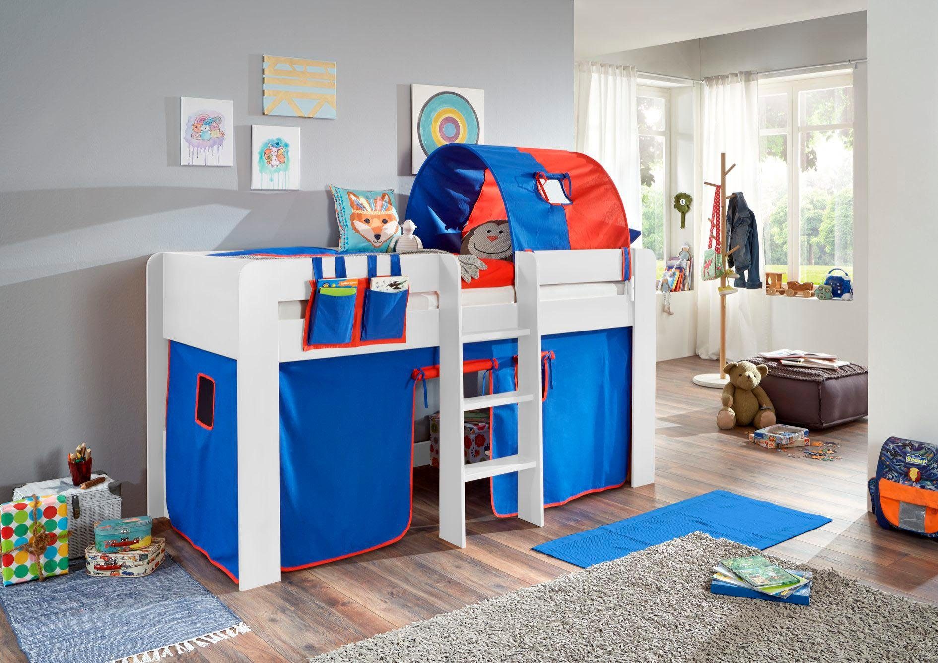 Relita Hochbett Andi mit Rolllattenrost, Textil-Set und Leiter, pflegel. Dekor Oberfläche