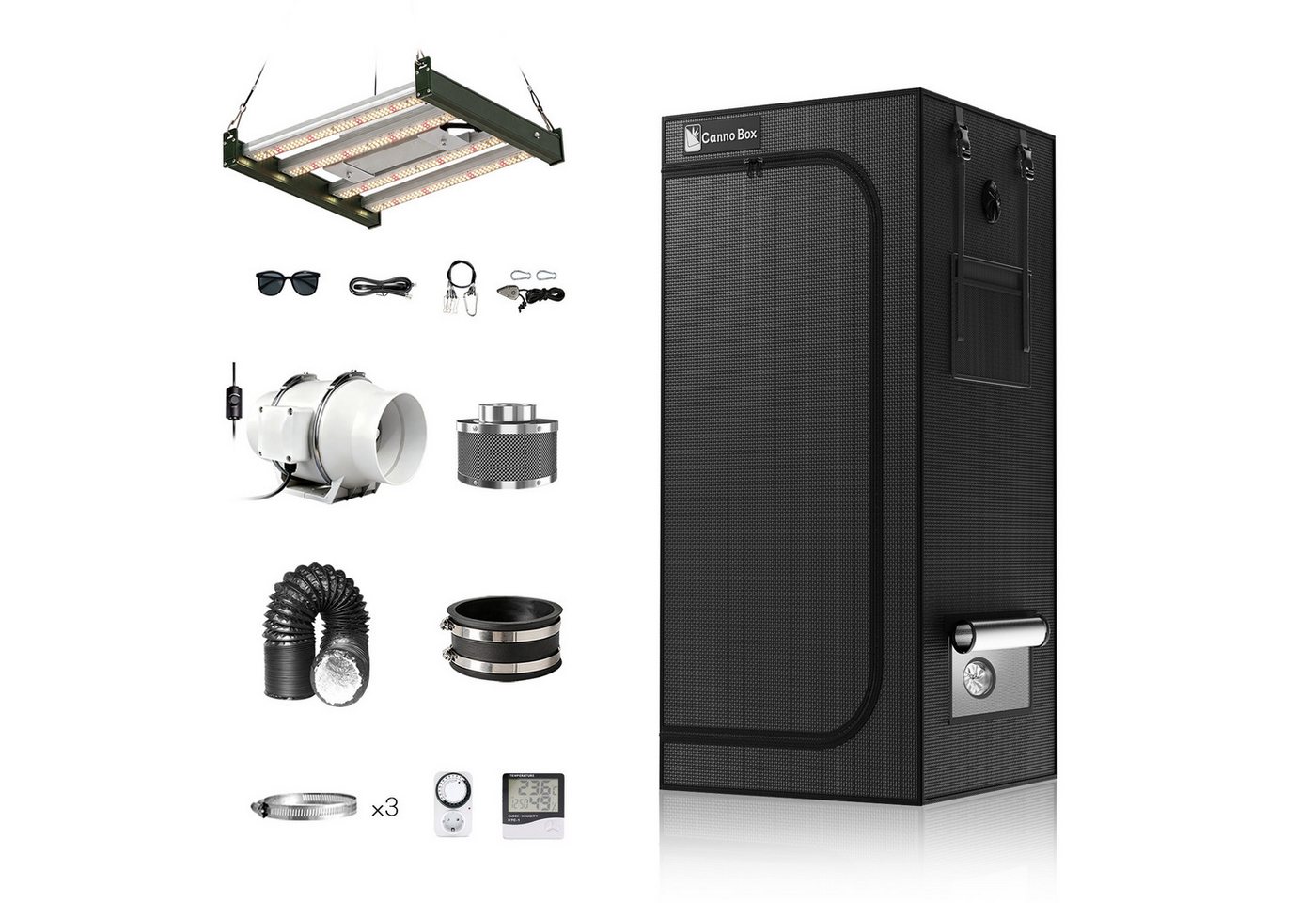 CannoBox Gewächshaus CannoBox Growzelt 100/150mm Abluft Komplett Set Pflanzenlampe