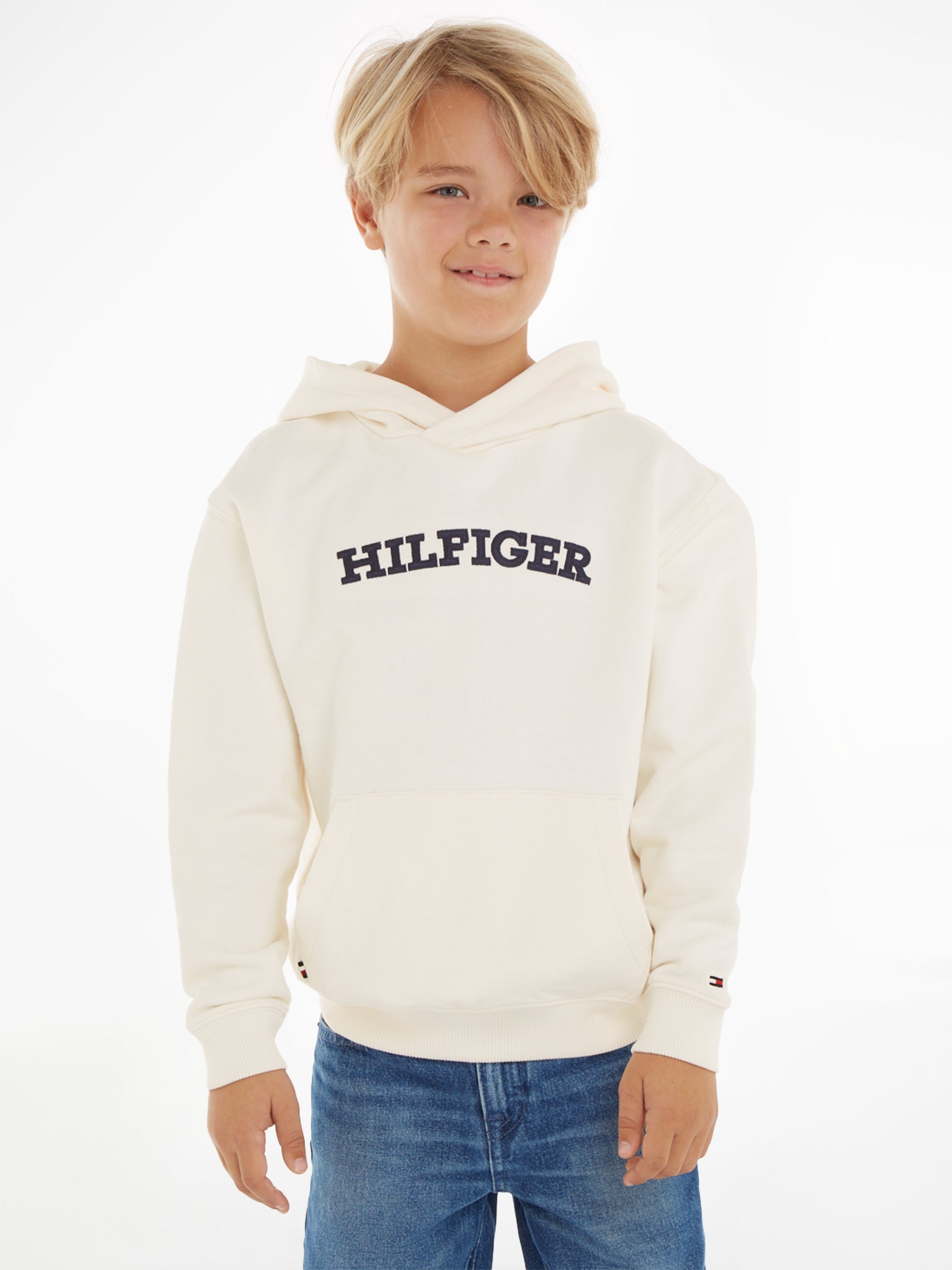 Tommy Hilfiger Kapuzensweatshirt HILFIGER ARCHED Logo-Schriftzug Hilfiger mit HOODIE Ancient_White