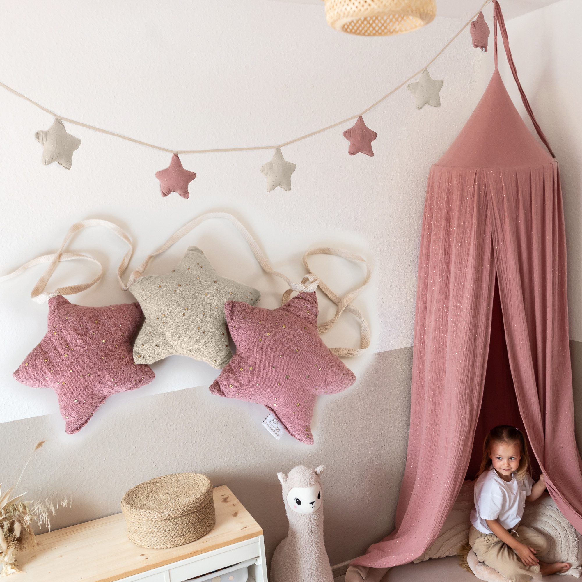lilimaus Wimpelkette Sternenkette für Kinderzimmer - handgenähte Stoff-Girlande, handgefertigte Stoff-Girlande ca. 300 cm - Wimpel oder Sterne