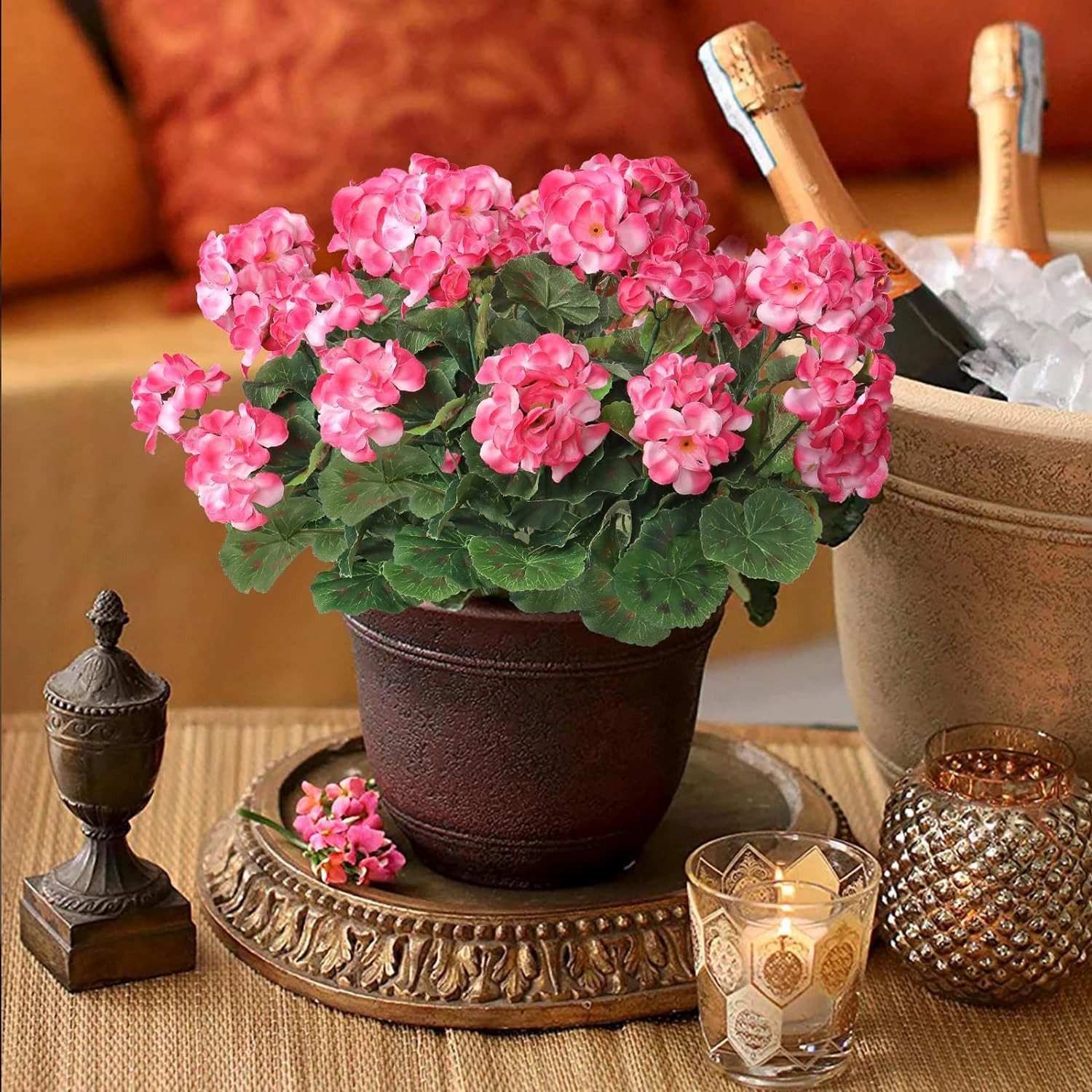 Kunstblumenstrauß Künstliche Geranienblumen UV-beständig, lebensechte Simulation, Diwzbyn
