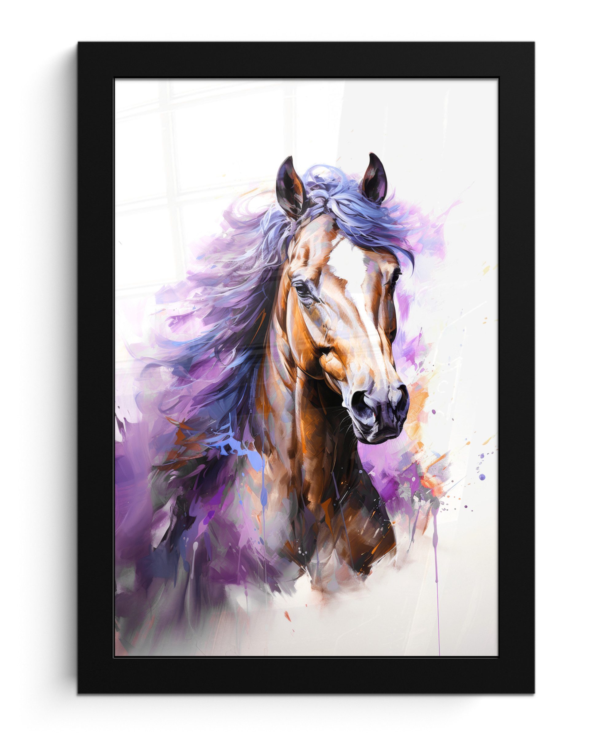 MuchoWow Poster Pferd - Tiere - Mädchen - Lila - Braun, (1 St), Bilderrahmen, Zimmer Deko, Bild für Wohnzimmer, 20x30 cm