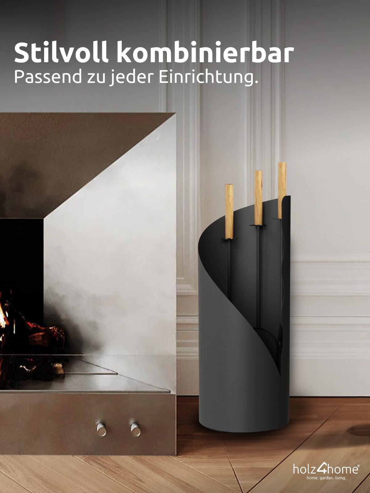 holz4home® Kamingarnitur Kaminbesteck 5-tlg. Grauschwarz mit günstig online kaufen
