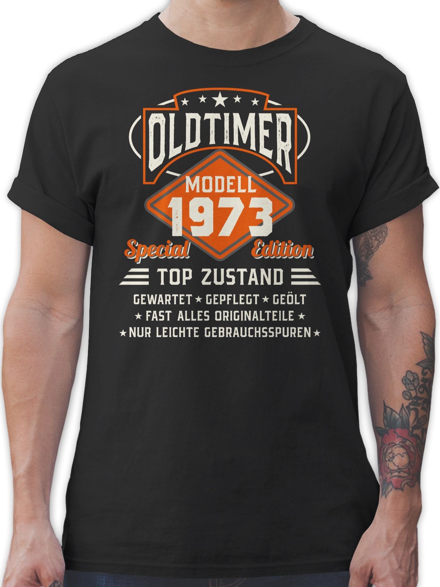 Schwarz Modell 50. Geburtstag Oldtimer 1973 Shirtracer 01 T-Shirt