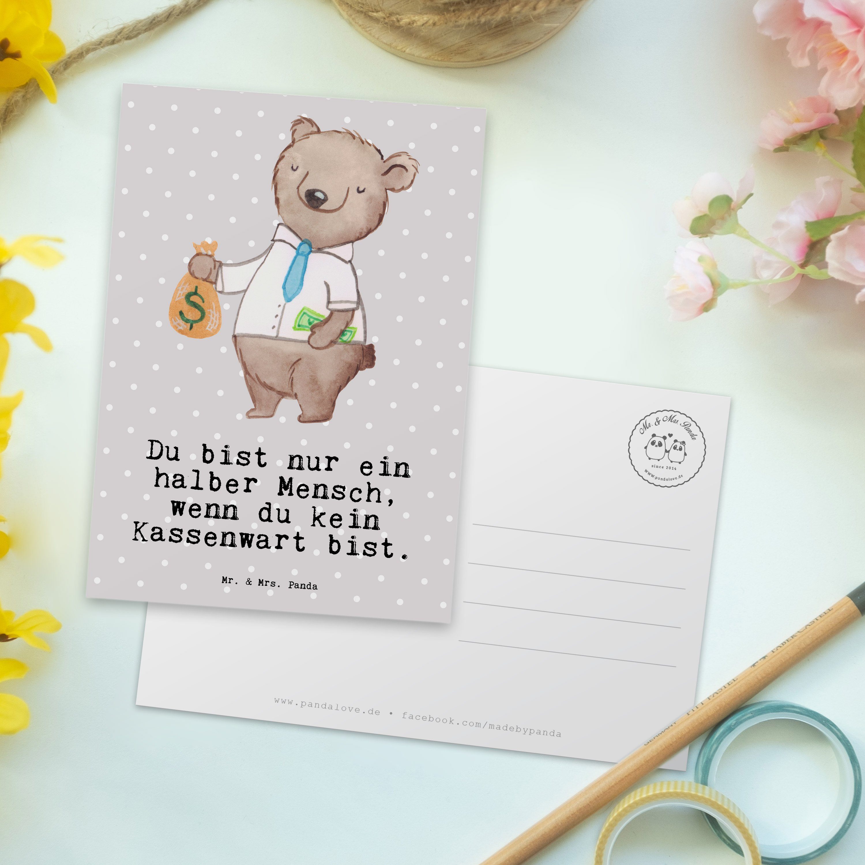 - Kassenwart Grau Mrs. Pastell Panda - mit Geschenk, A Postkarte Einladung, Herz & Mr. Schenken,