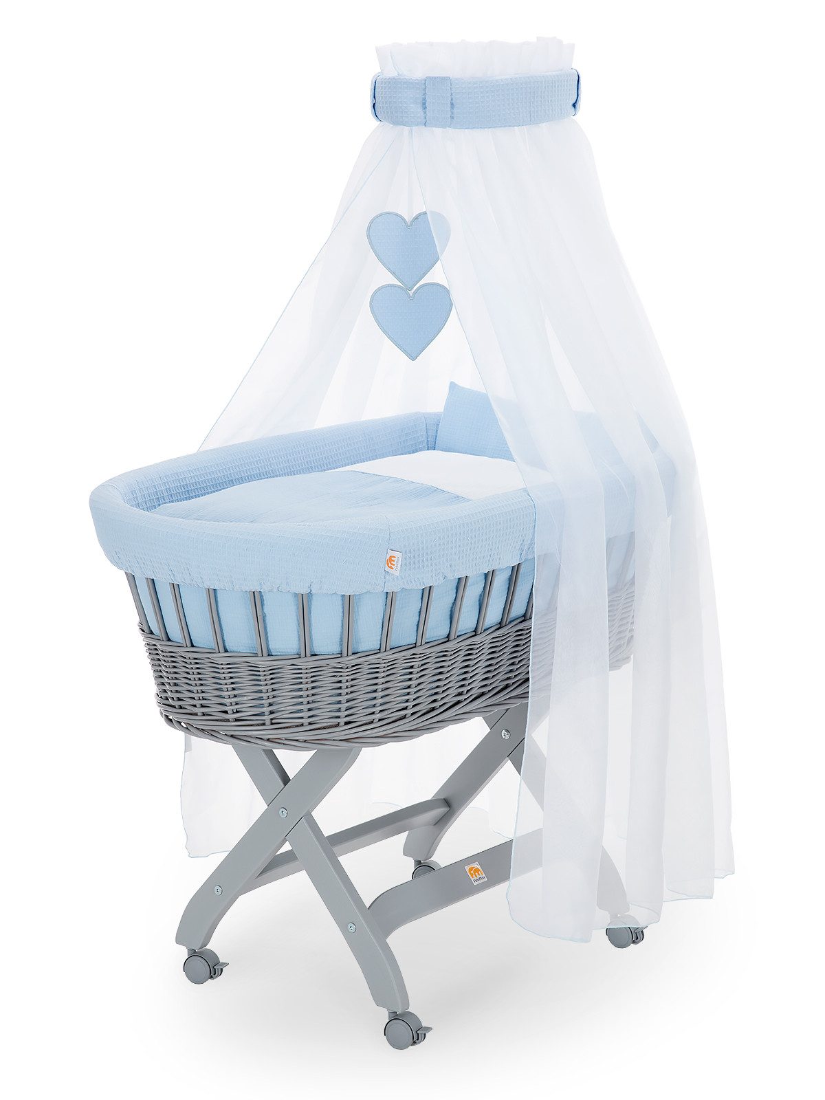 FabiMax Stubenwagen grau lackiert, Komplettset, Musselin & Waffelpiqué, Ink günstig online kaufen