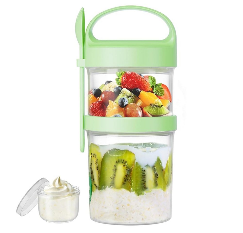 Elegear Müslibox Müslibecher to Go, Joghurtbecher, Doppelschicht Müslibecher mit Löffel, Polypropylen, (1-tlg., 1 × Löffel, 1 × Müslibecher(560+360ml), Lunchtopf für Müsli, Mikrowellen- und Spülmaschinenfest, Grün