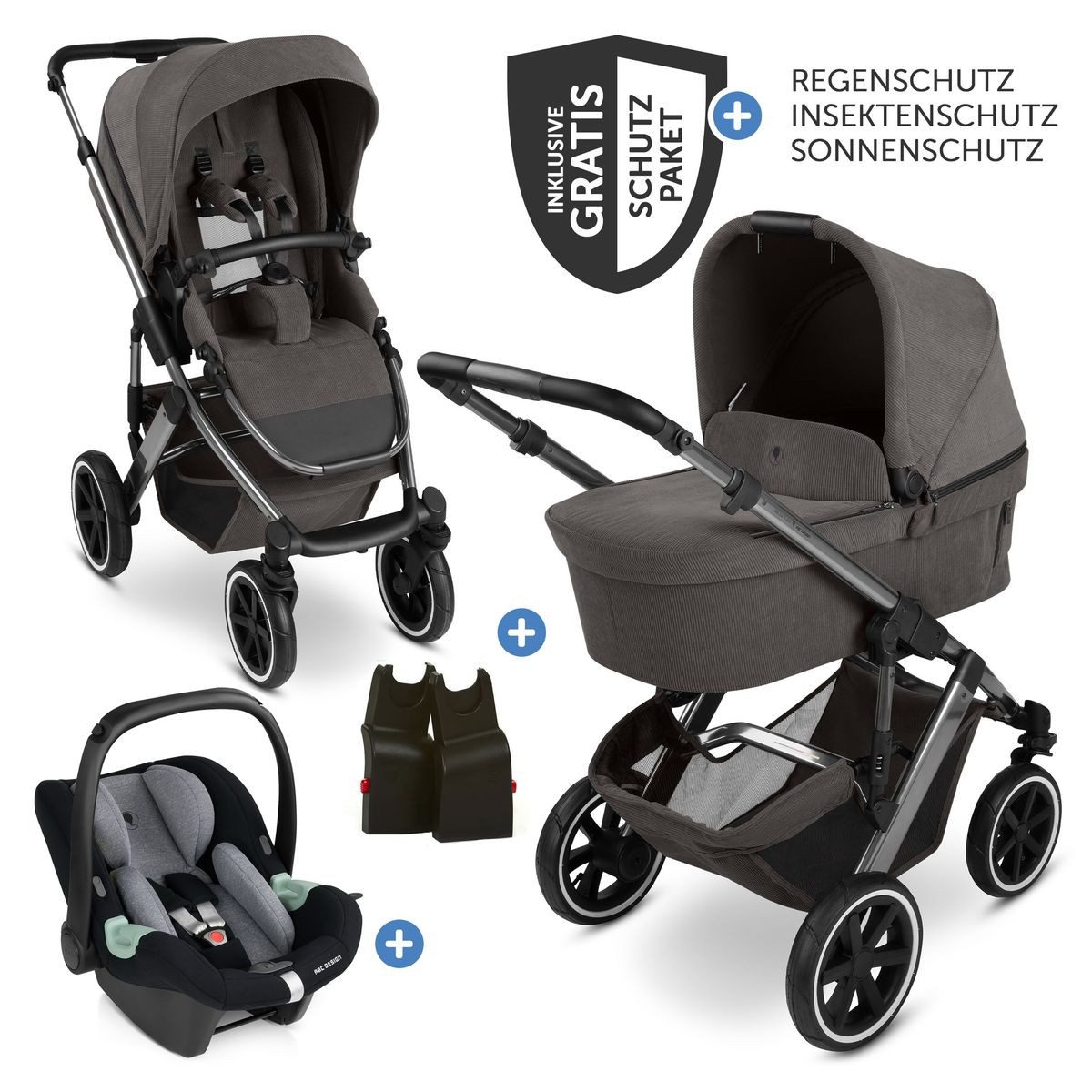 ABC Design Kombi-Kinderwagen Salsa 5 Air - Almond, 3in1 Коляски Set mit Babywanne, Babyschale, Sportsitz & Zubehör