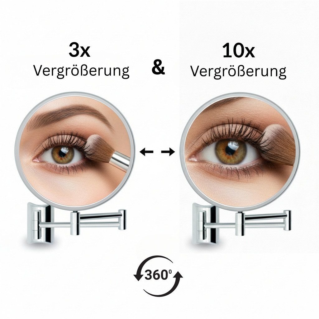Libaro Kosmetikspiegel IMOLA mit 3-fach 10-fach Vergrößerung, Schminkspiegel Wandmontage, Vergrößerungsspiegel, Rasierspiegel 2-seitig, klappbar 360° schwenkbar