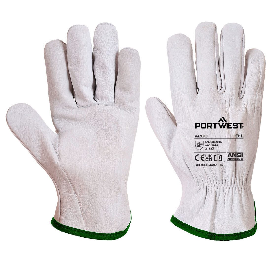 Portwest Arbeitshandschuhe Arbeitshandschuh A260 - Oves Driver Handschuh Grau Vollnarbenleder