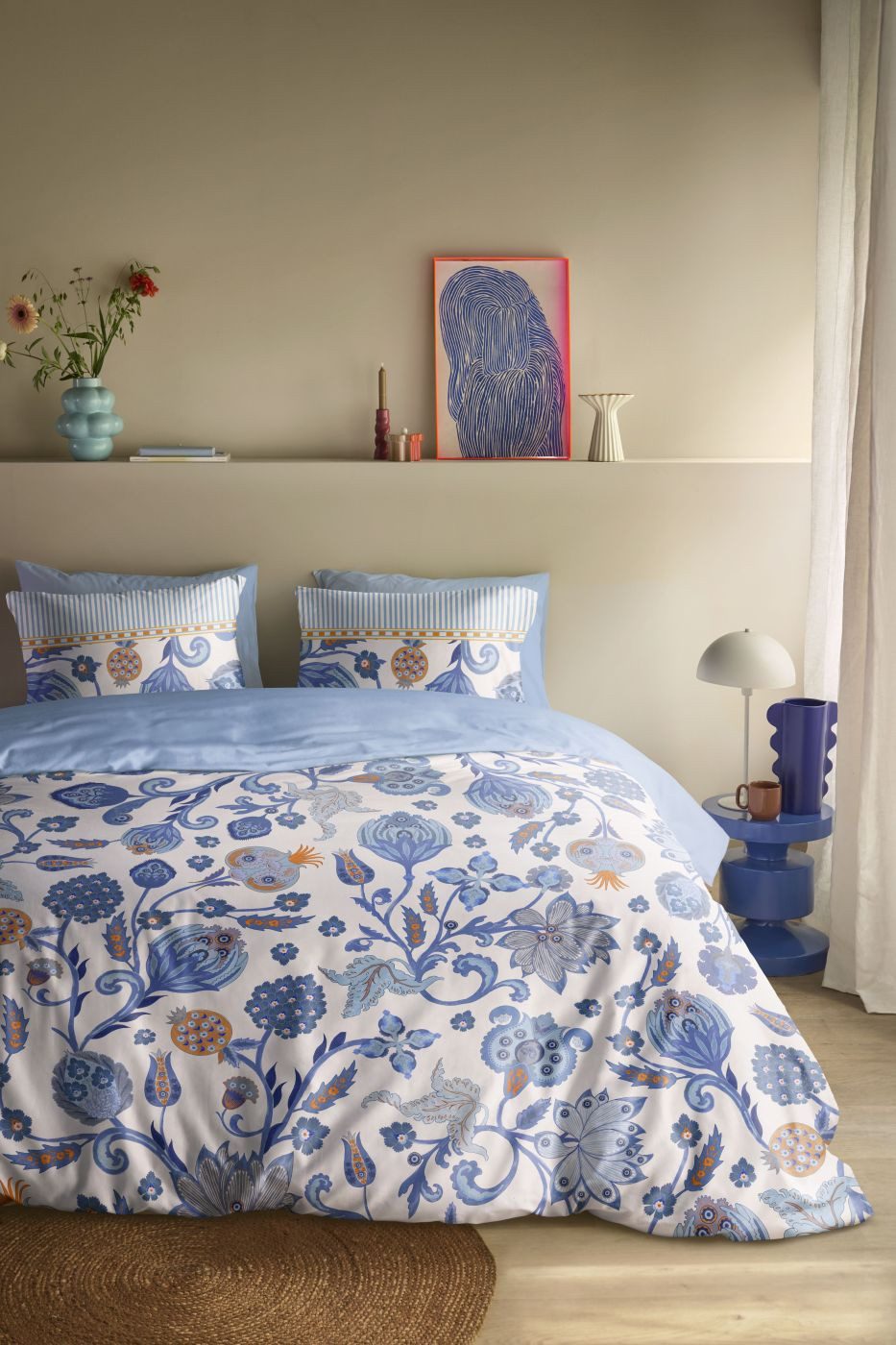 Oilily Bettwäsche Bettwäsche DE OLY Taya Blue 135x200 Blau, Mako Satin, 1 teilig, 135 x 200 cm + 1x 80 x 80 cm