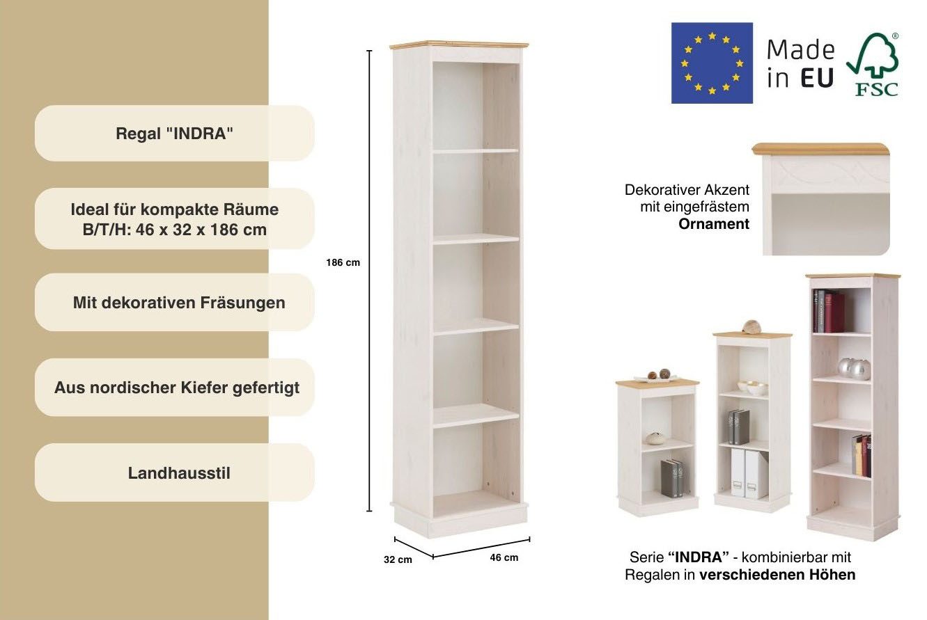 OTTO home Bücherregal Indra, aus massiver Kiefer, in verscheidenen Höhen, mit FSC®