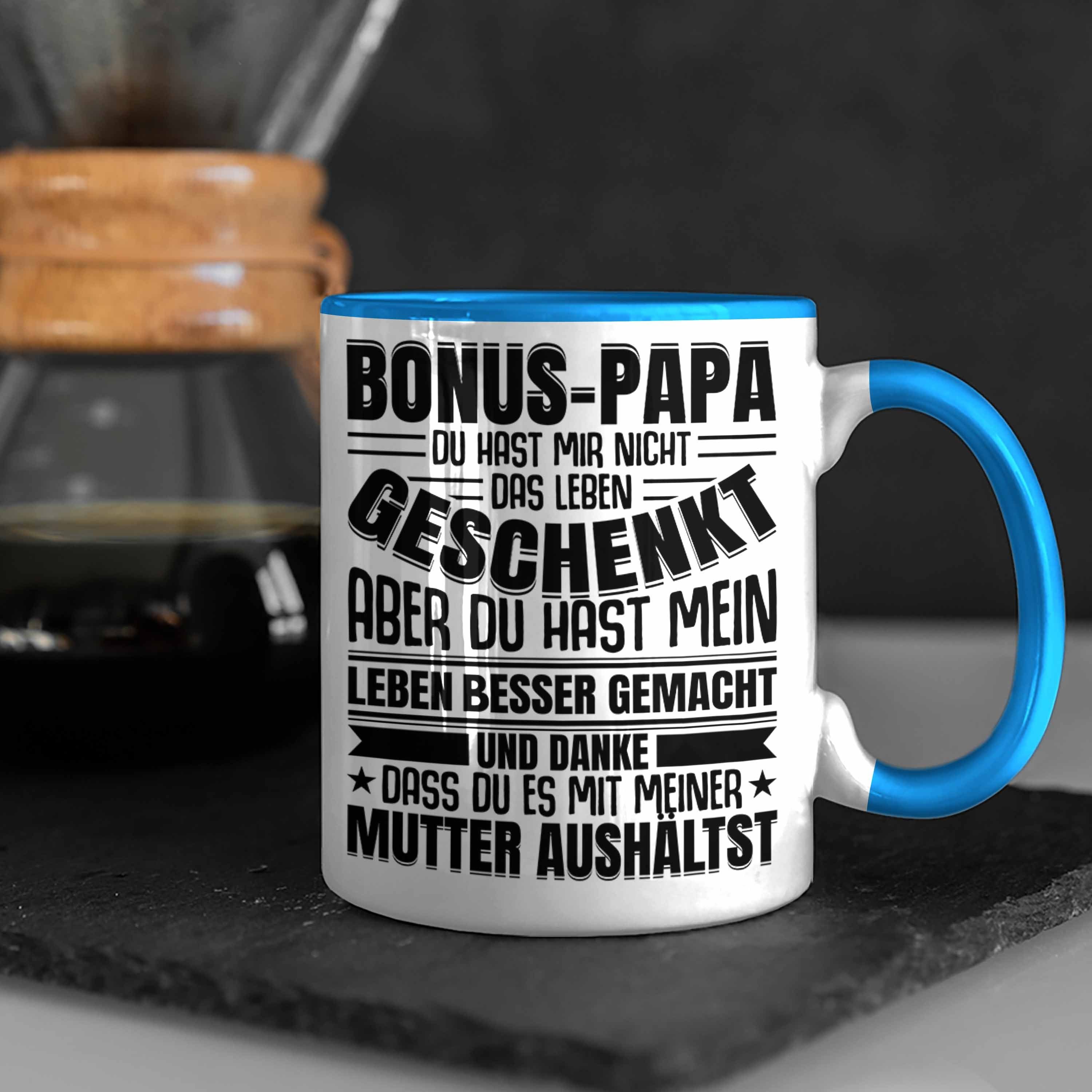 Stiefpapa Lustiger Stiefvater Trendation Vatertag Geschenkidee Trendation Blau Geschenk Tasse - Tasse Bonus Spruch