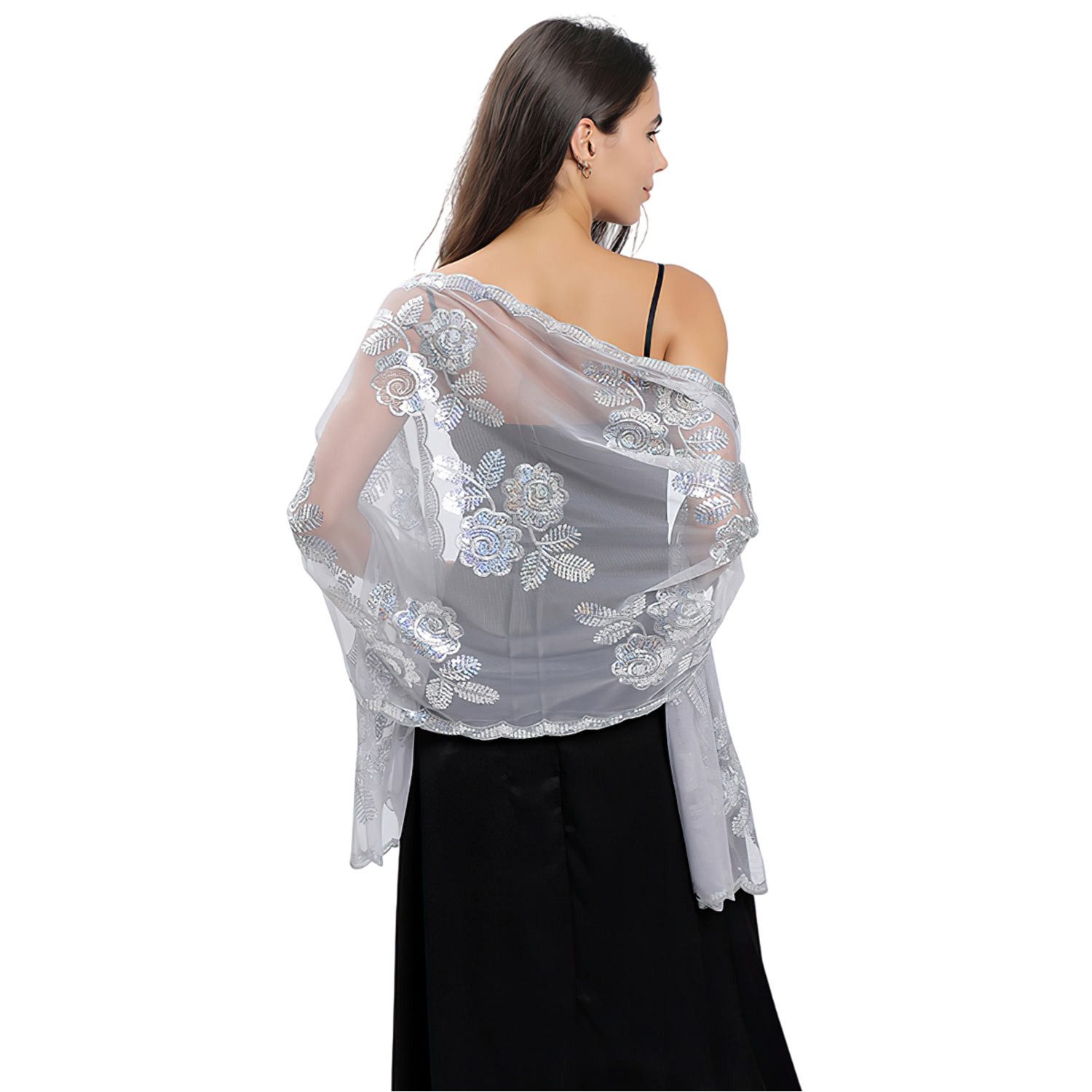 Refttenw Poncho Damen Bestickt Glitzer Schal,Stole,Tuch,Pailletten-Schal,Braut-Schal